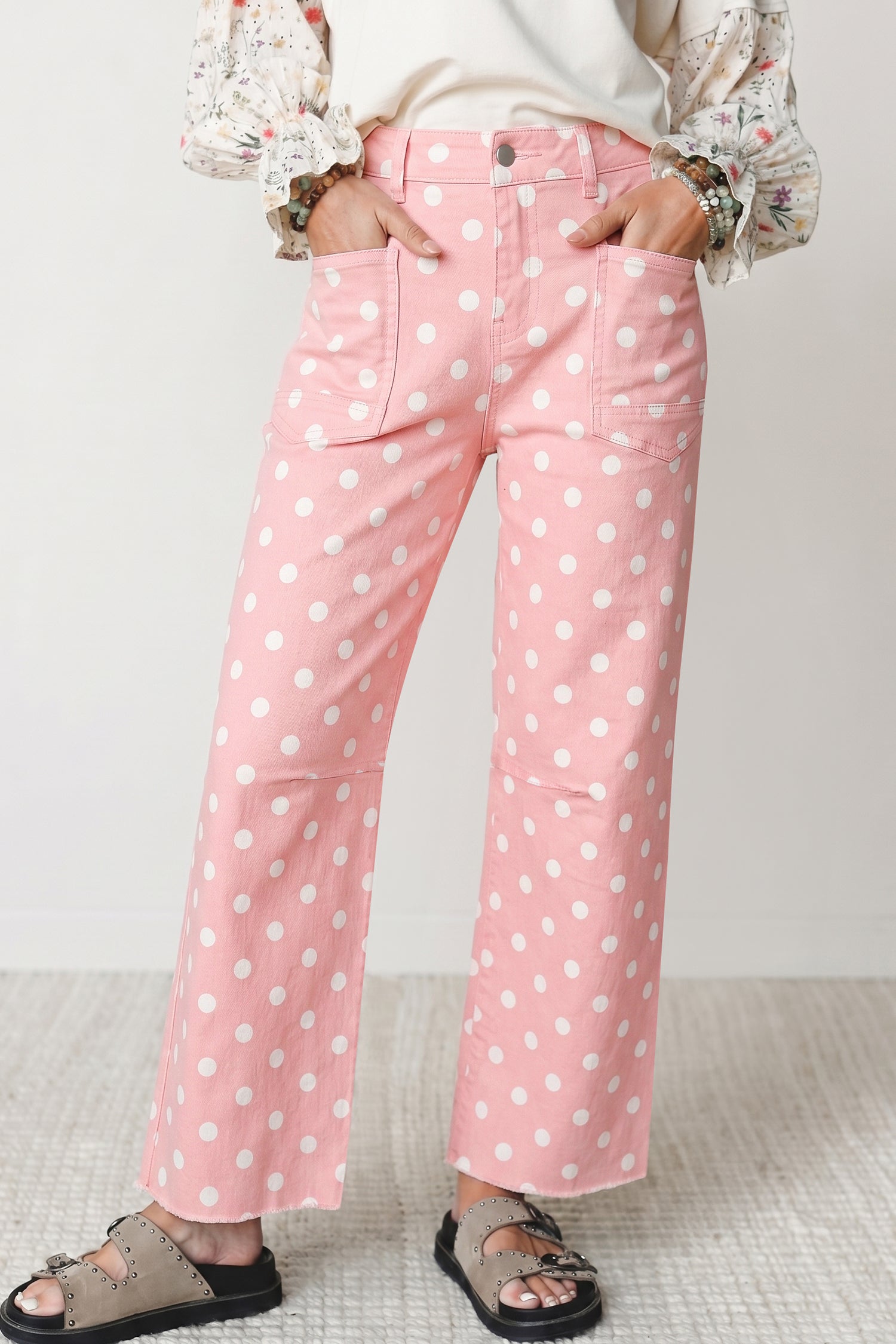 Sky Blue Polka Dot Casual Slim Fit Jeans