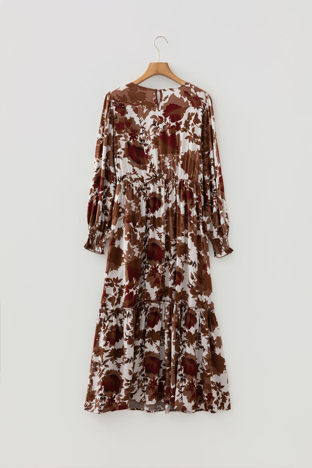 Orange Floral Puff Sleeve Smocked Bodice Ruffled Long Dress
