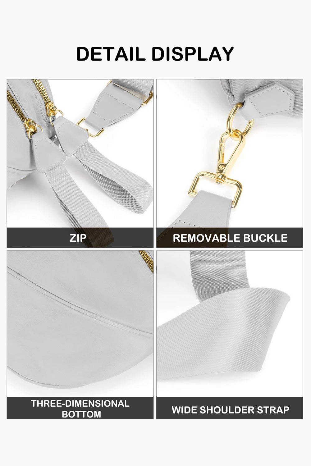 Pink Double Zip Crescent Shape Adjustable Sling Bag