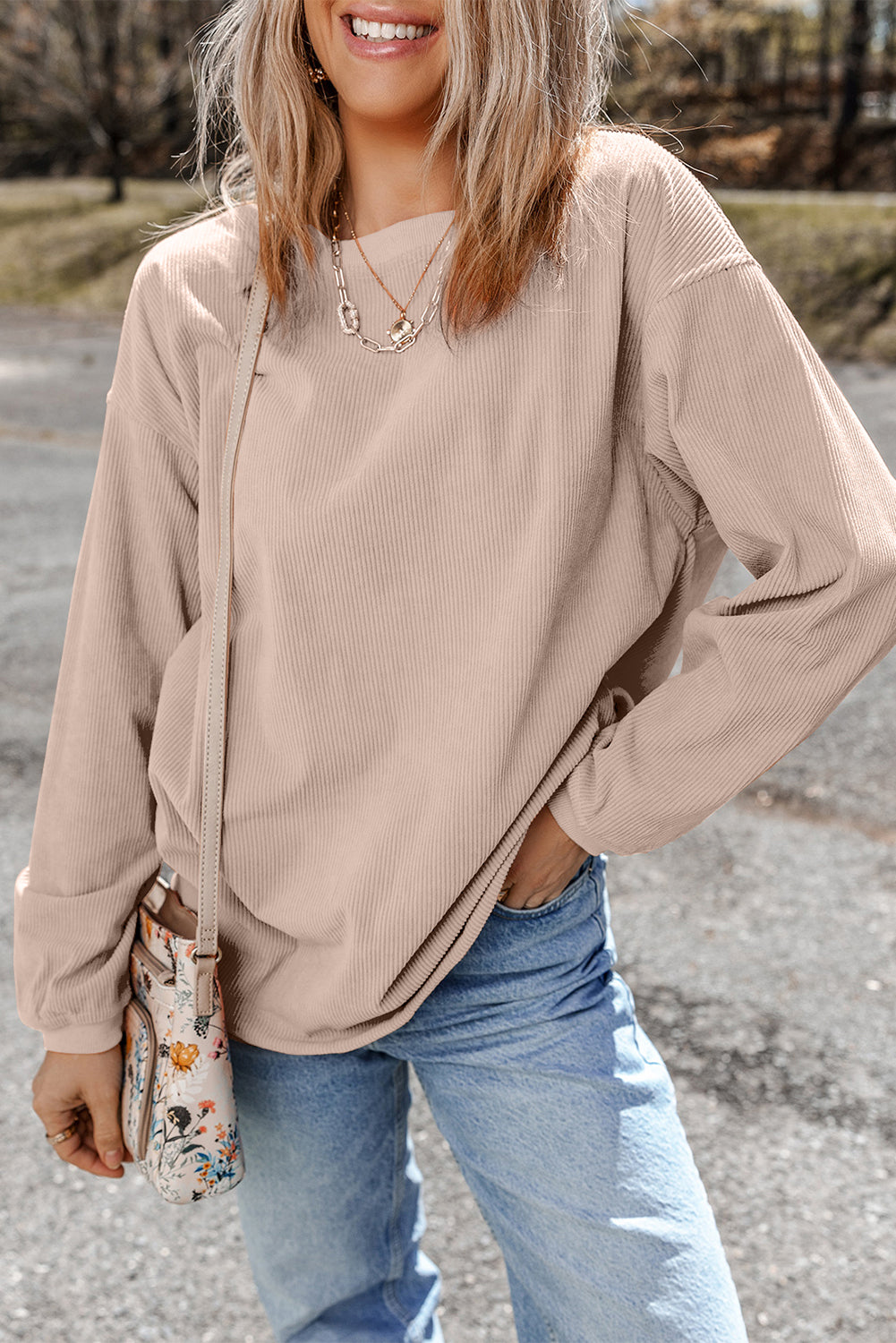 Festival Fuchsia Ribbed Corduroy Oversized Sweatshirt