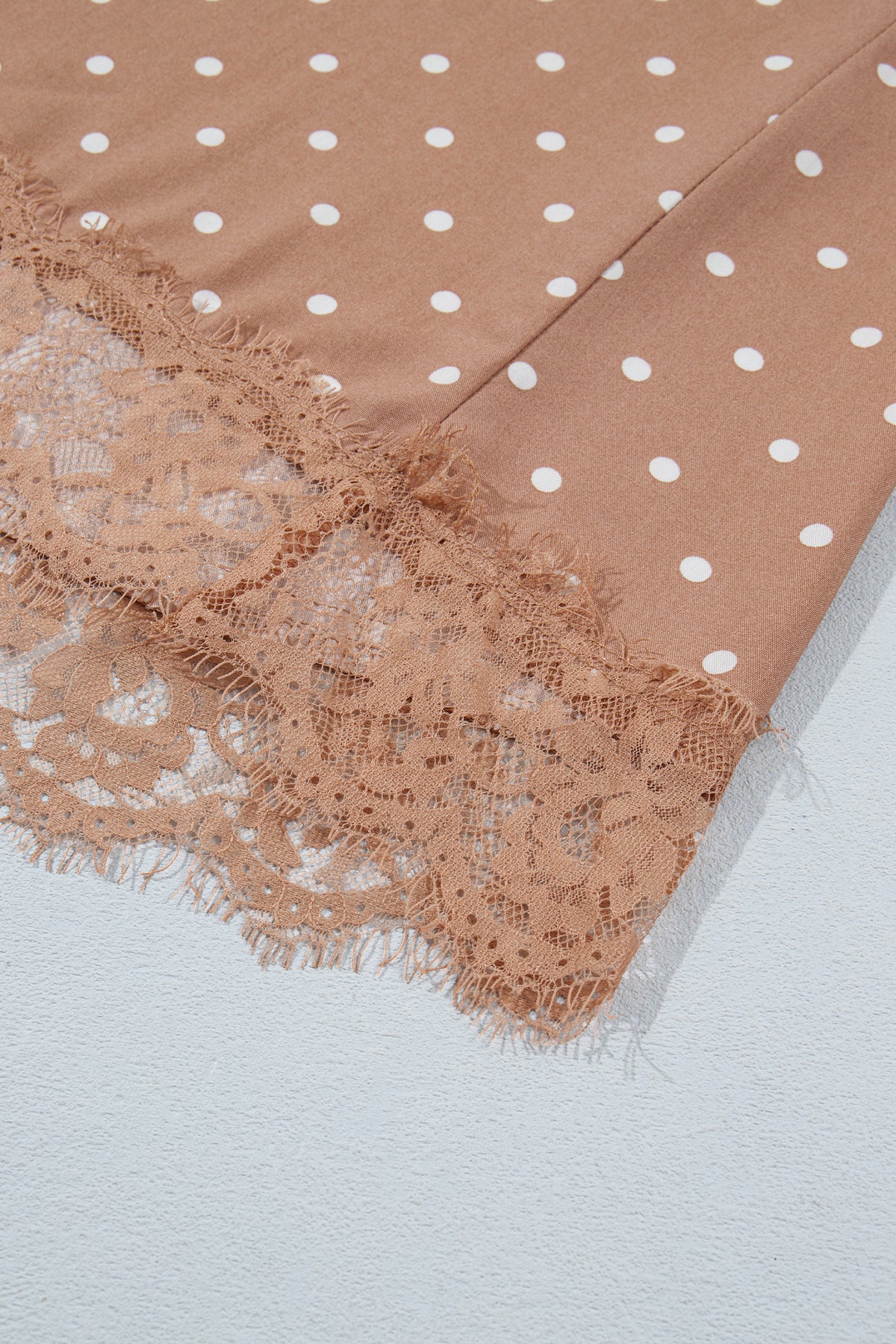 Khaki Polka Dot Lace Hem Elegant Long Shift Skirt