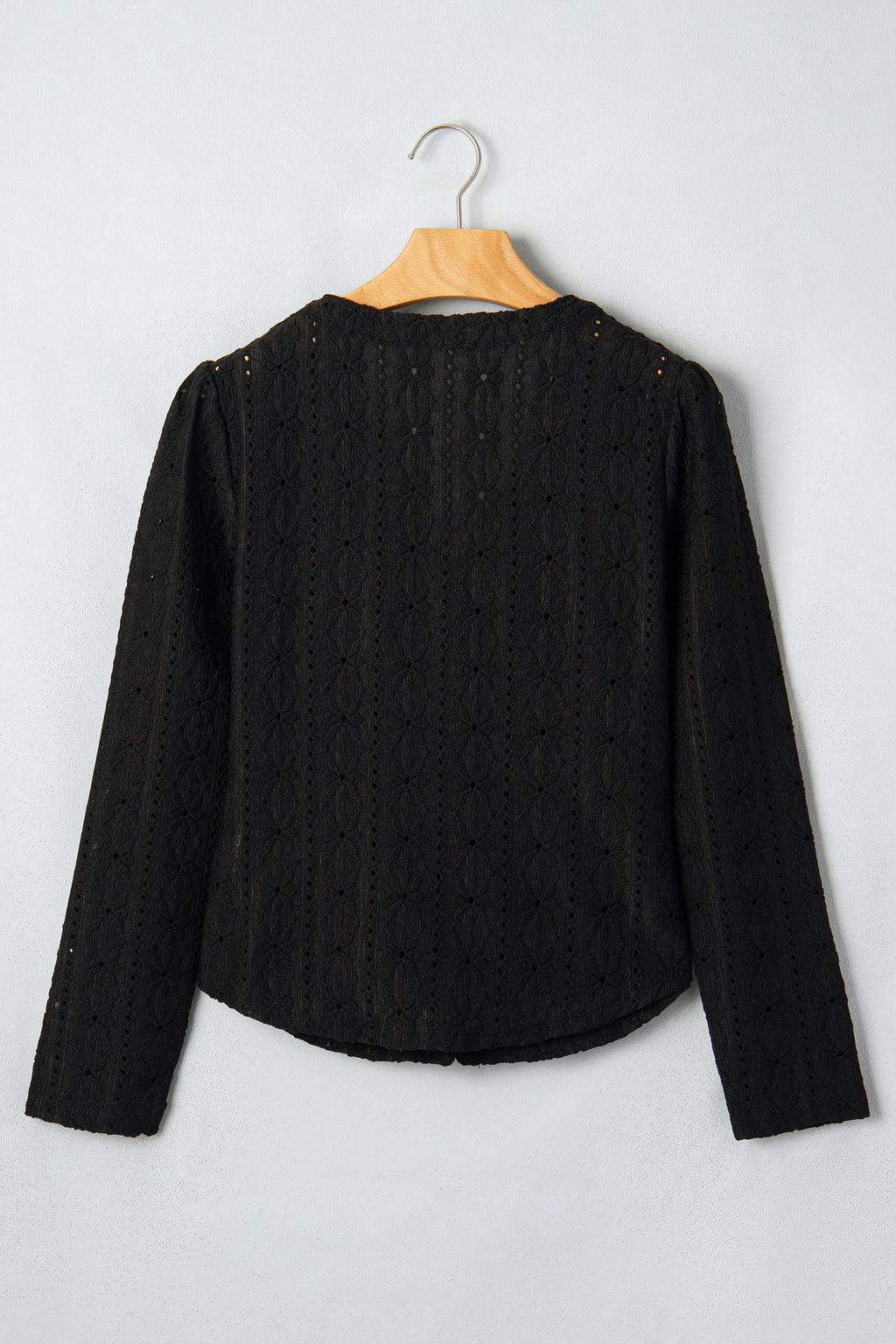 Black V Neck Floral Knit Long Sleeve Button Front Fit Blouse