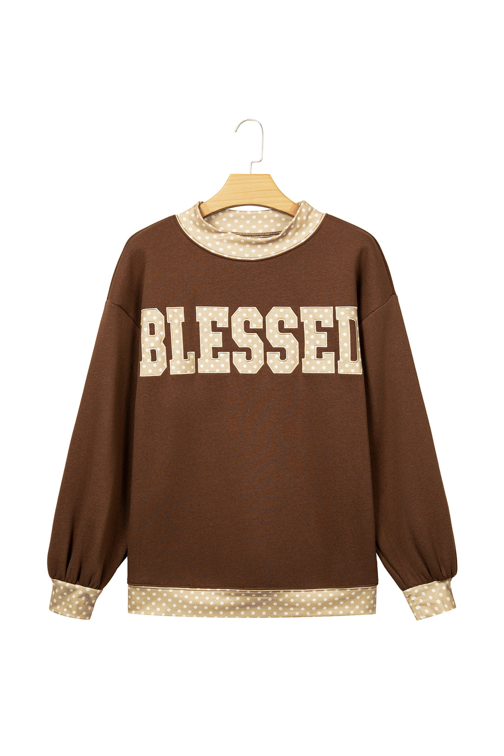 Parchment Leopard Trim High Neck FAITH Letter Graphic Baggy Sweatshirt