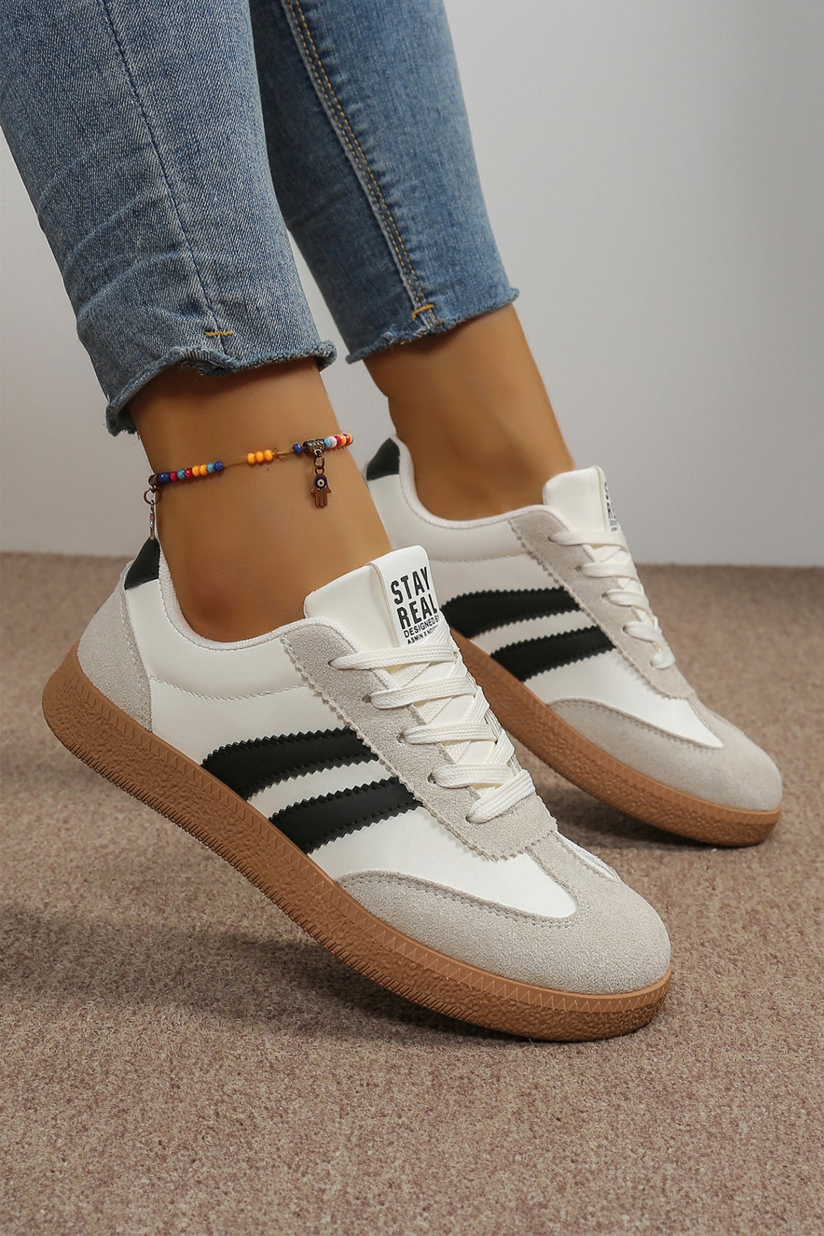 Ashleigh Blue Varsity Color Block Patchwork PU Leather Lace Up Shoes