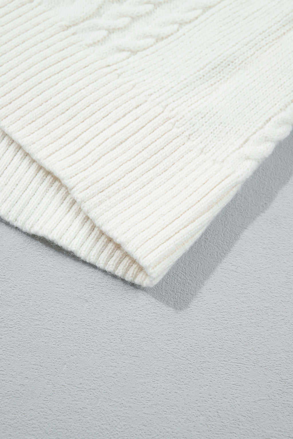Beige Solid Color Cable Detail Knit Loose Round Neck Sweater