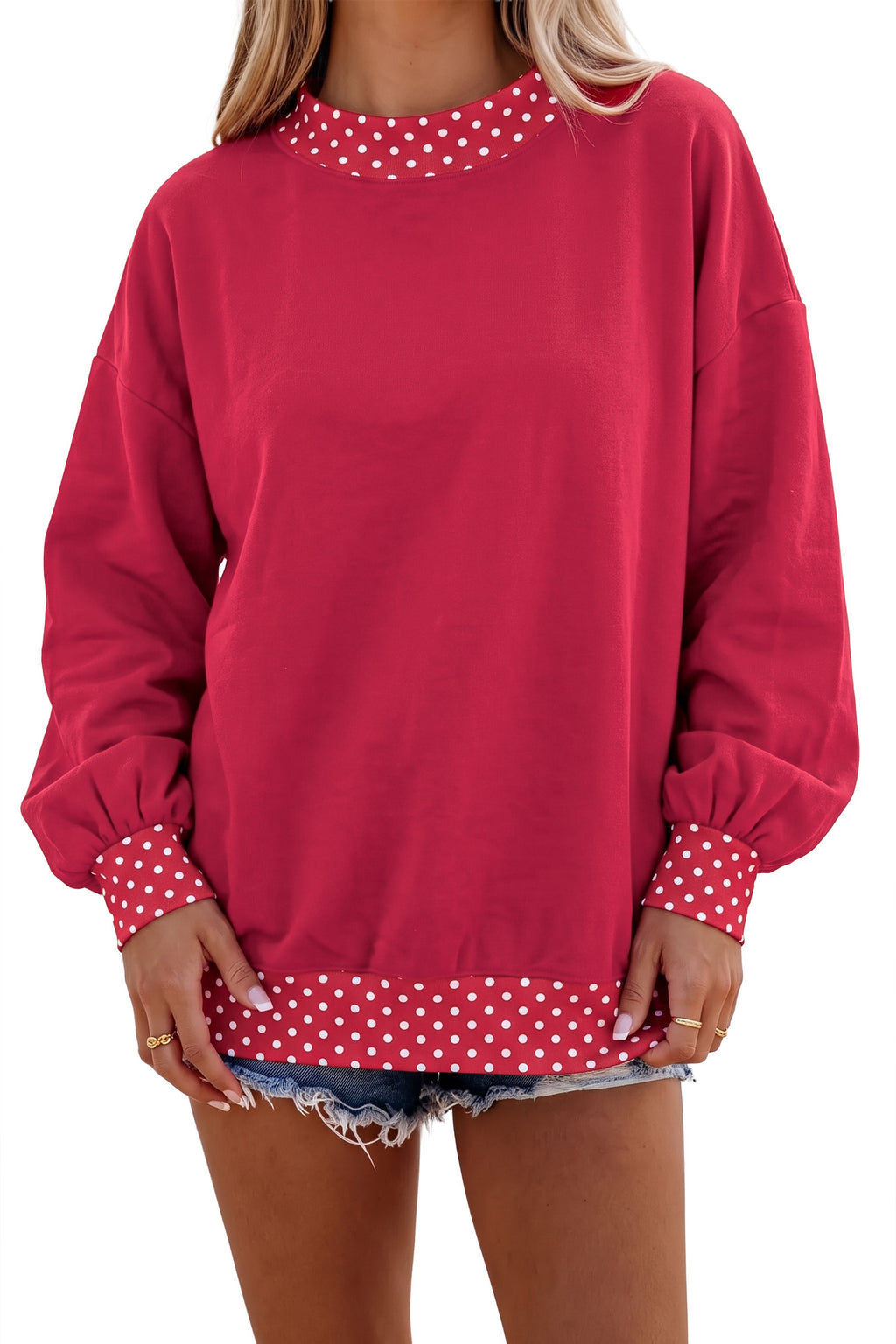 Jet Stream Colorblock Polka Dot Contrast Trim Oversized Sweatshirt