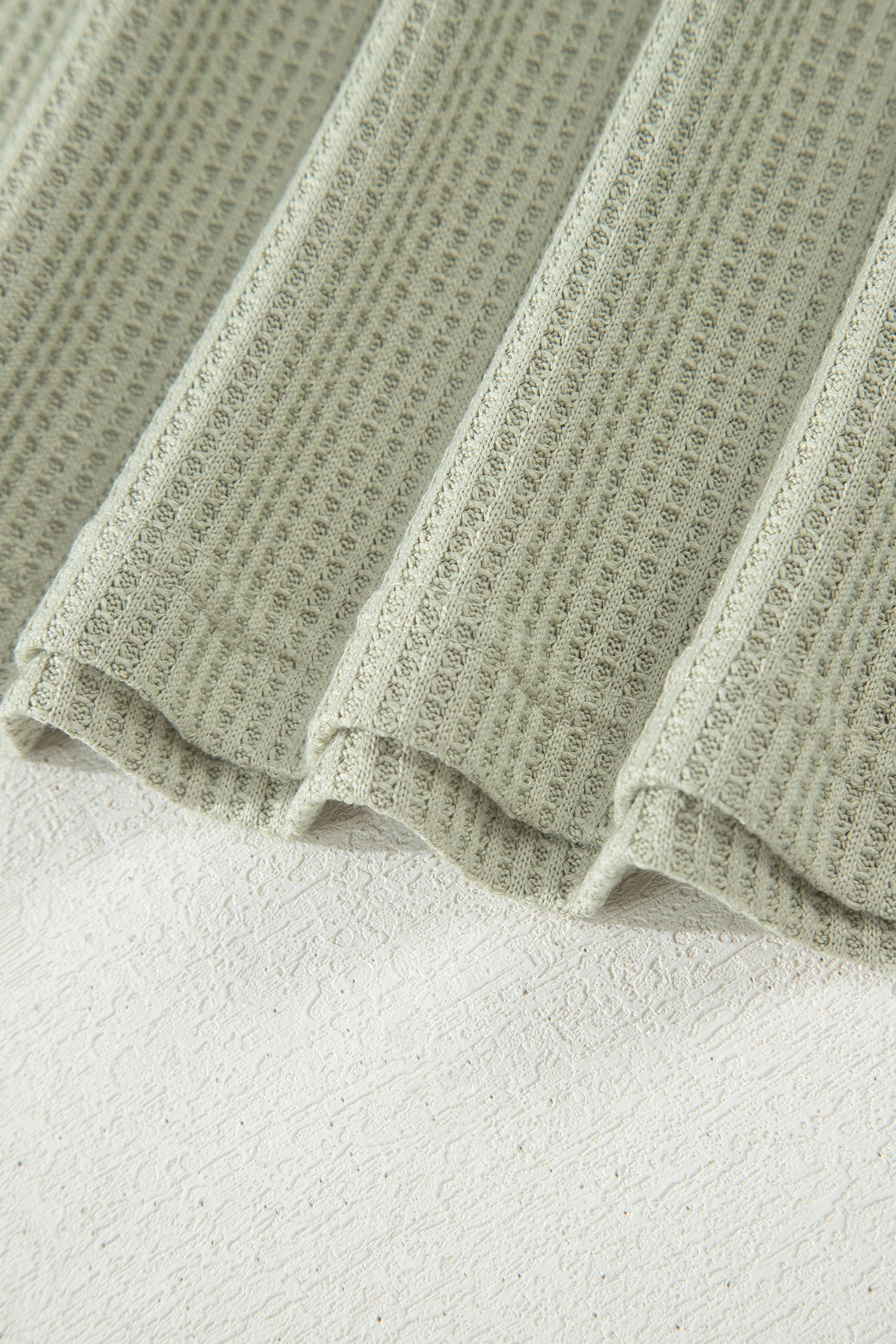 Laurel Green Waffle Knit Seam Detail Color Block Patchwork Short Sleeve Top