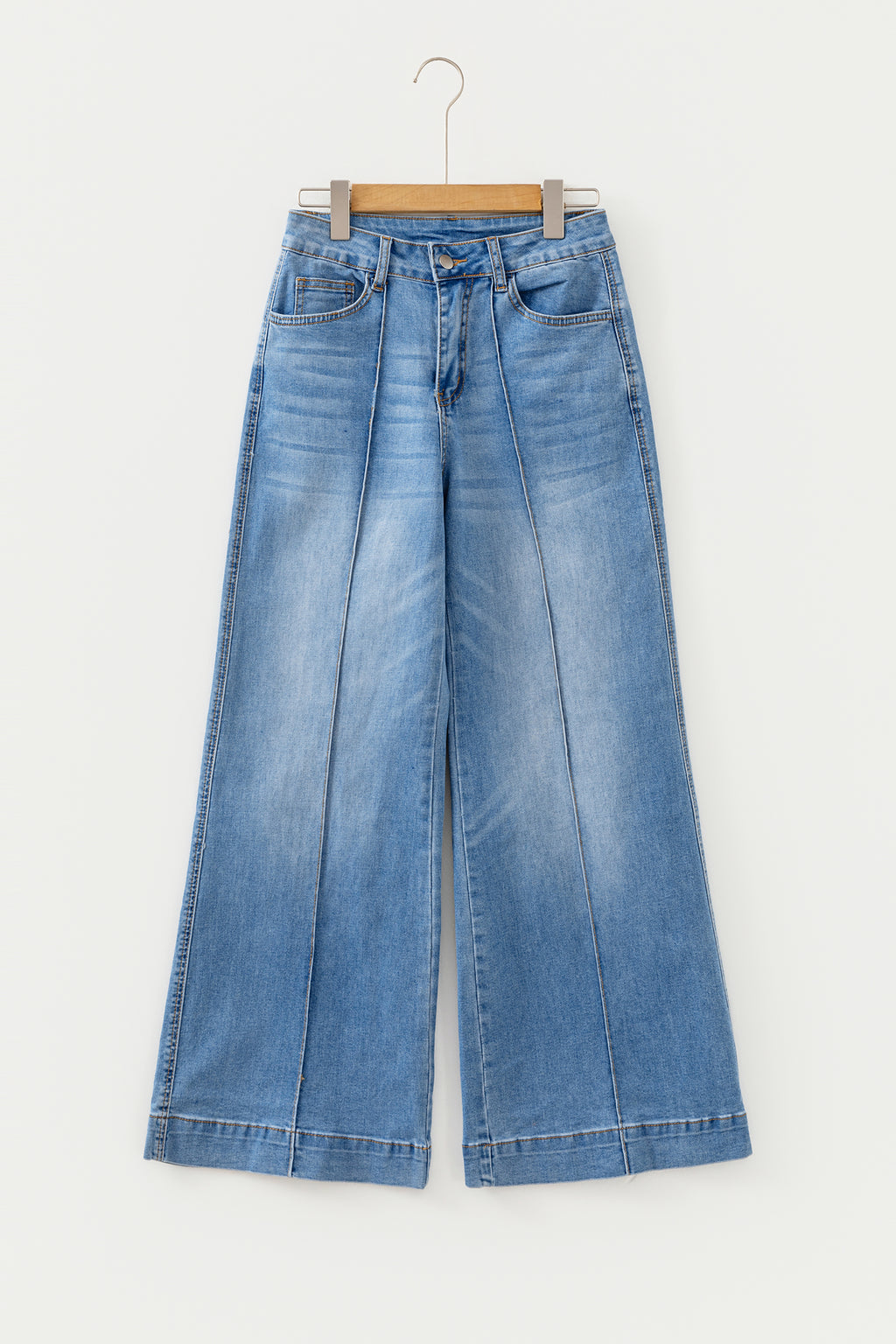 Dusk Blue Piping Seam Detail Flare Leg Pocket Jeans