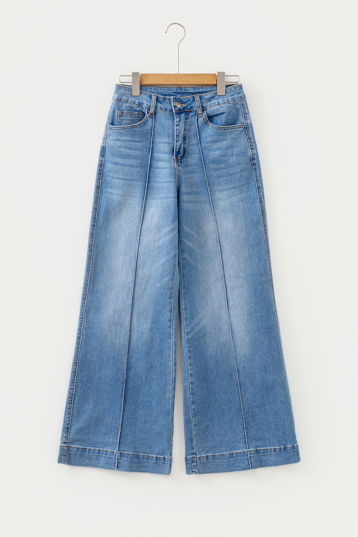 Dusk Blue Piping Seam Detail Flare Leg Pocket Jeans