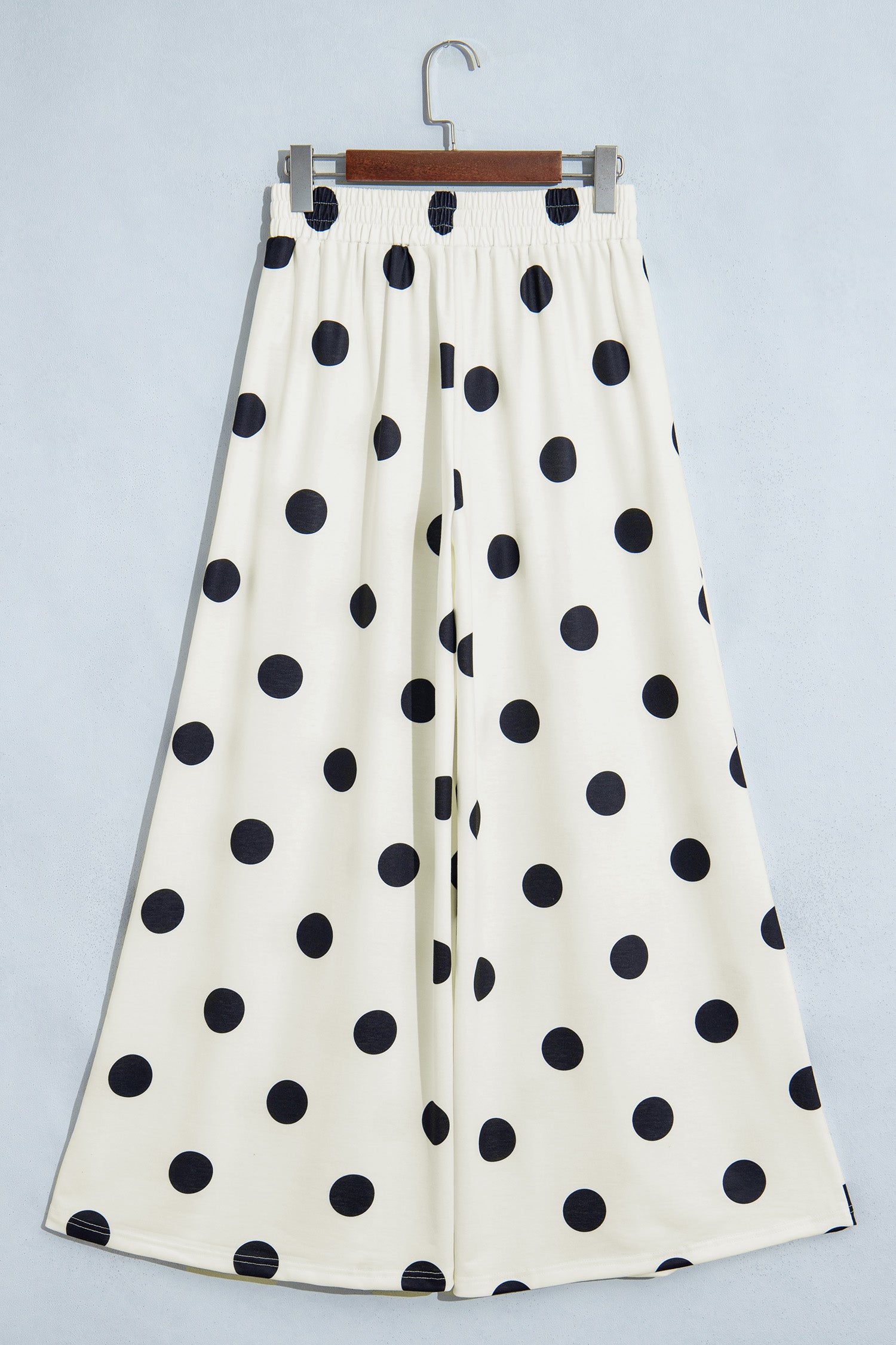 Brown Polka Dot Wide Leg Elastic Waist Casual Pants