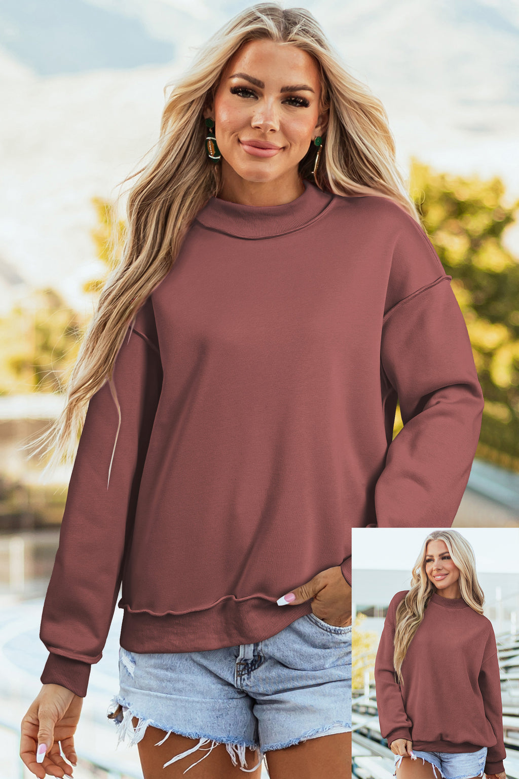 Carrot Oversize Drop Shoulder Reversible Mock Neck Sweatshirt