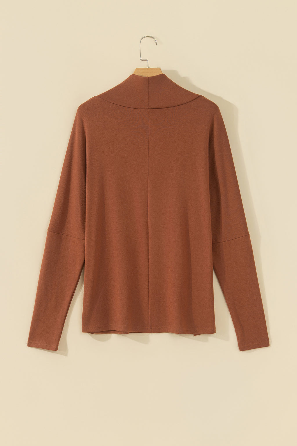 Red Sandalwood High Neck Long Sleeve Top