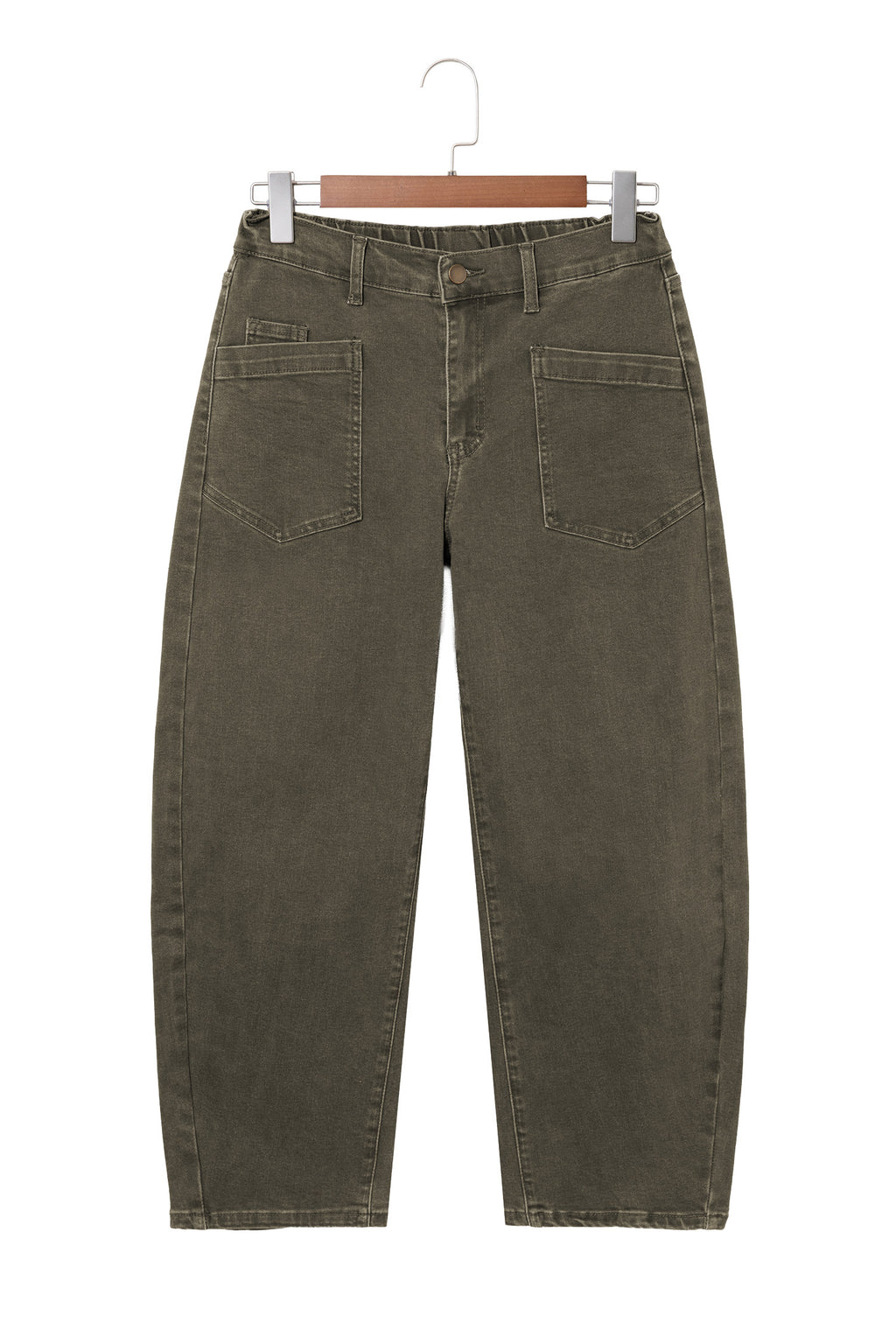 Four Leaf Clover Solid Color Square Patch Pocket Ankle-length Barrel Jeans