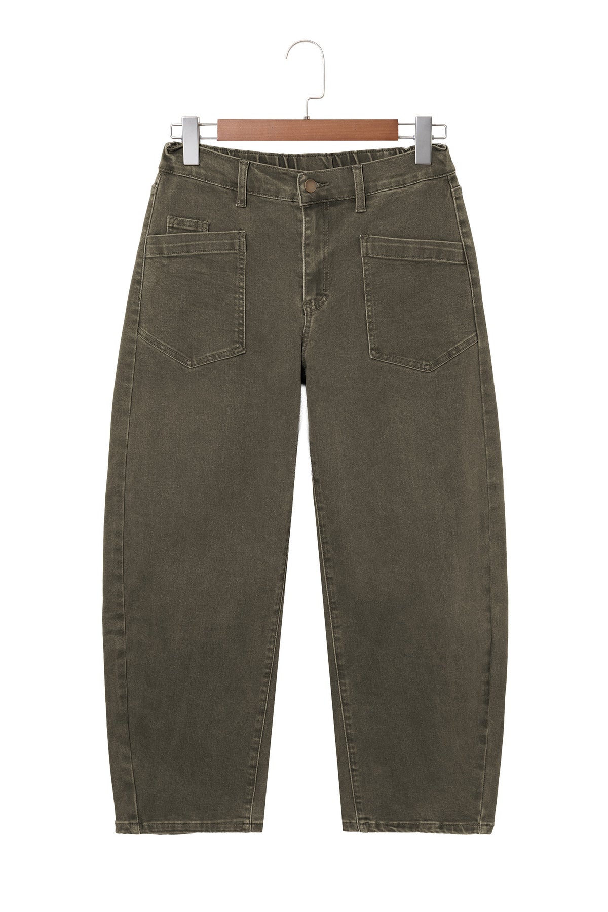 Four Leaf Clover Solid Color Square Patch Pocket Ankle-length Barrel Jeans