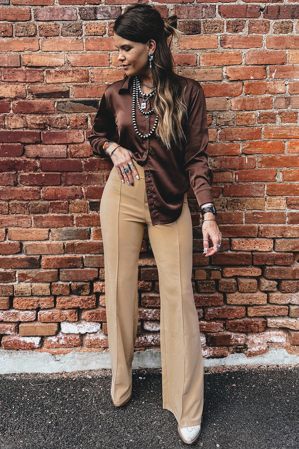 Parchment High Waist Full Length Regular Fit Pants