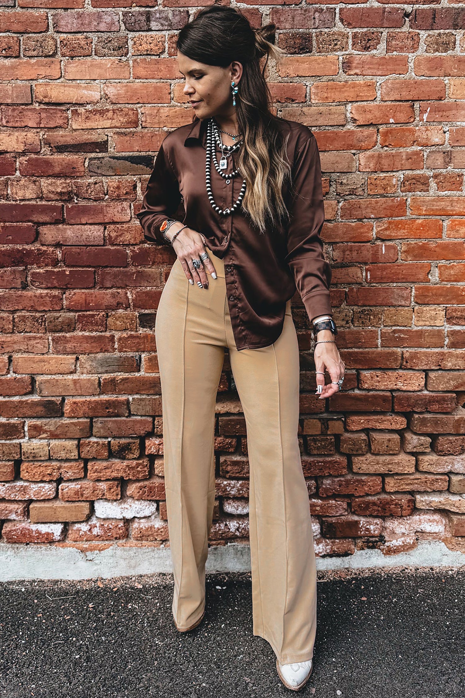 Parchment High Waist Full Length Regular Fit Pants