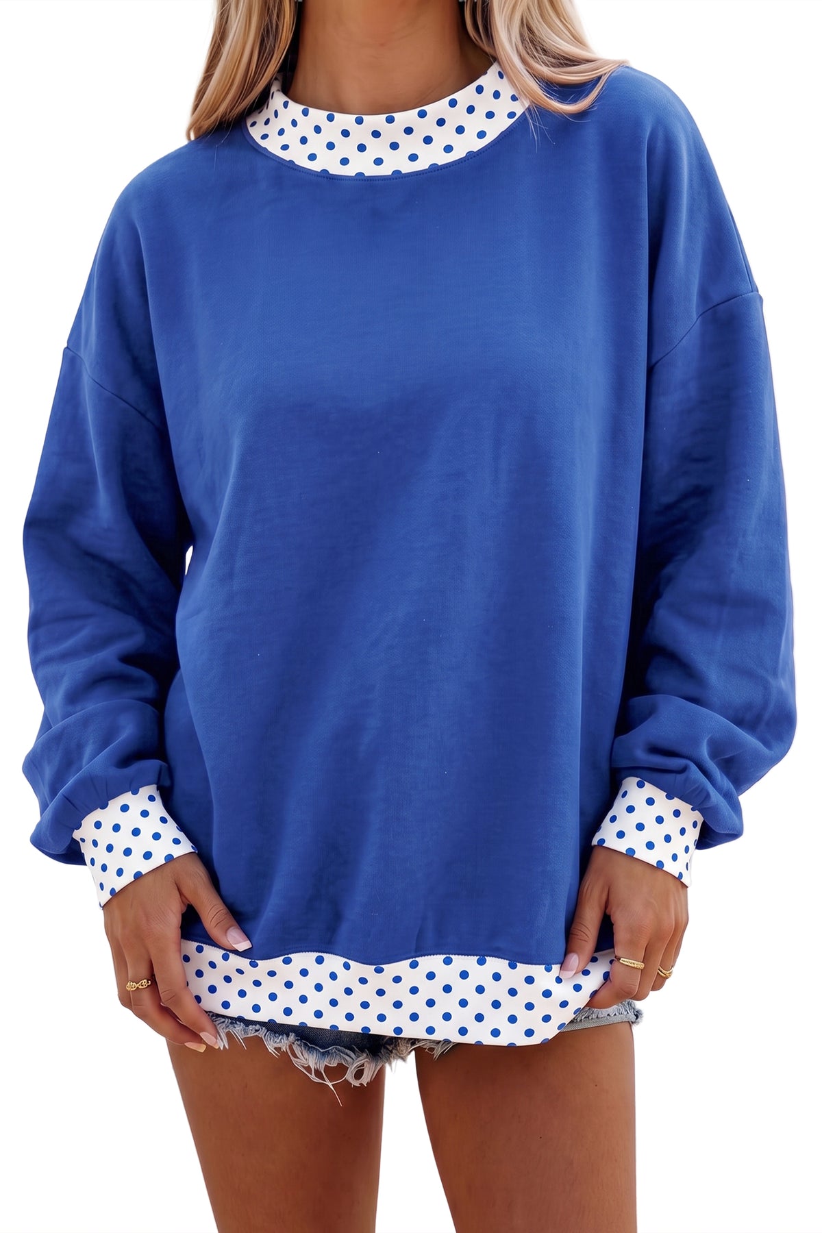 Jet Stream Colorblock Polka Dot Contrast Trim Oversized Sweatshirt