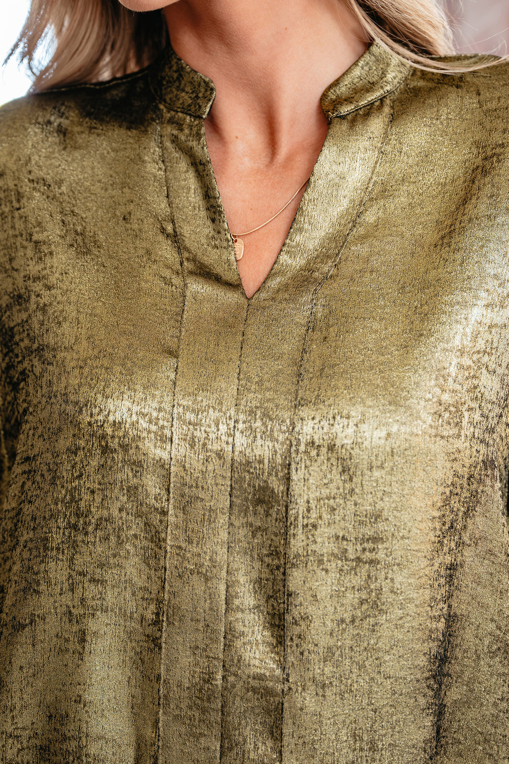 Gold Metallic Split Neck Half Sleeve Blouse