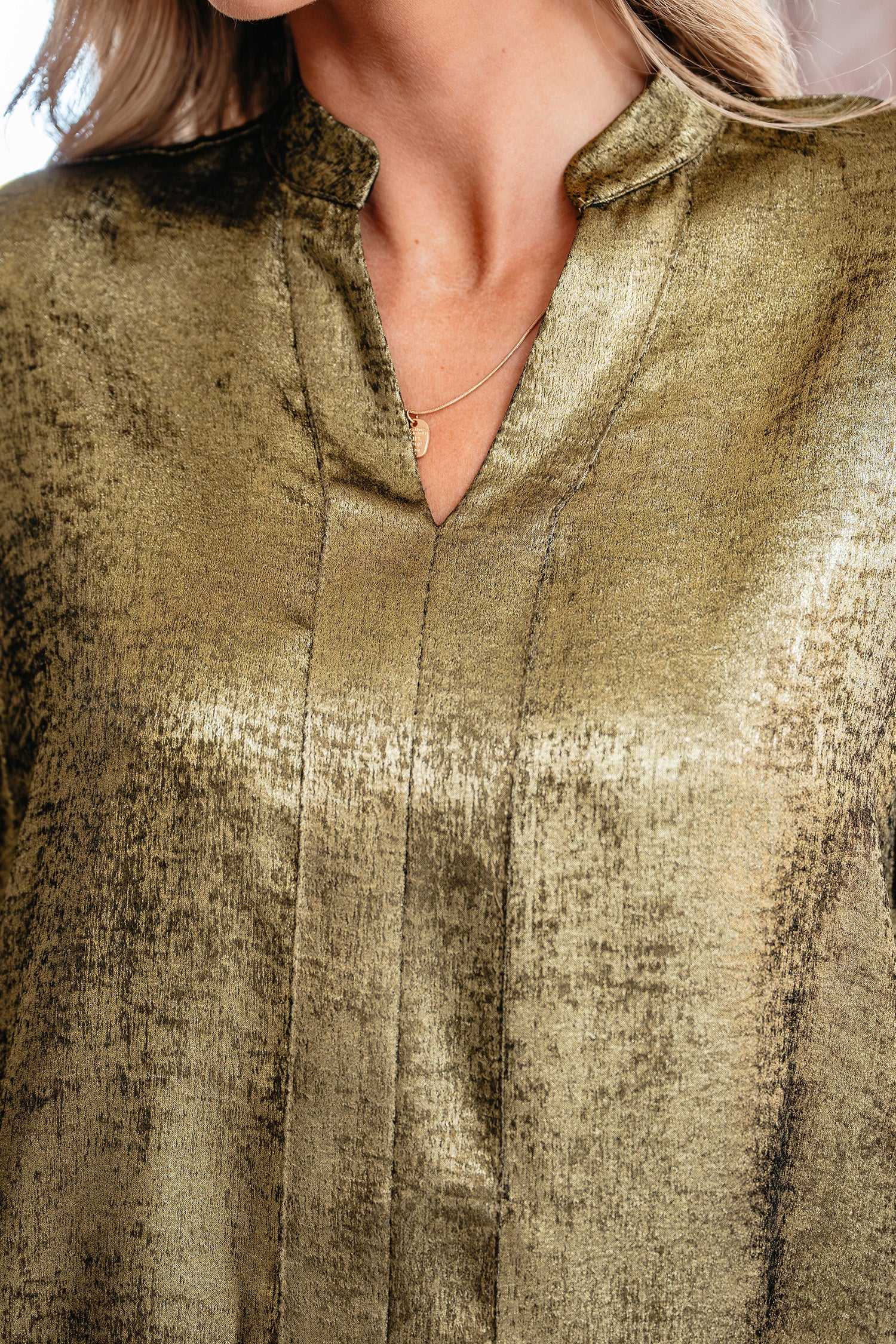 Gold Metallic Split Neck Half Sleeve Blouse