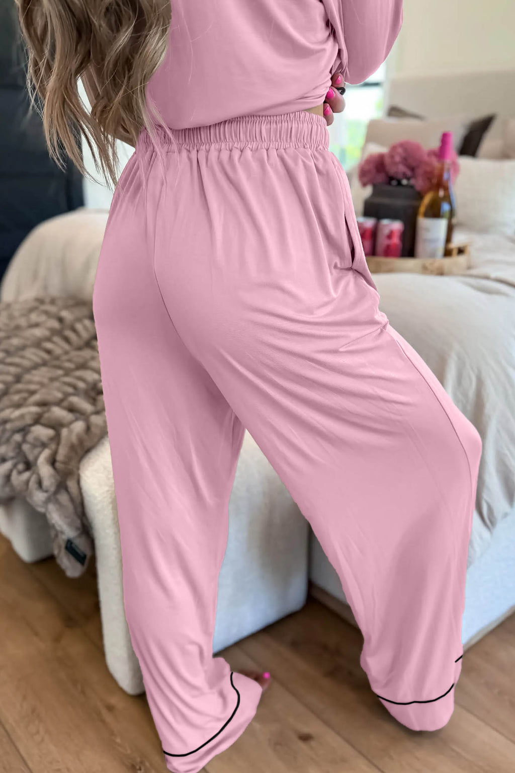Delicacy Long Sleeve Colorblock Patchwork Two Piece Home Wear Lounge Set