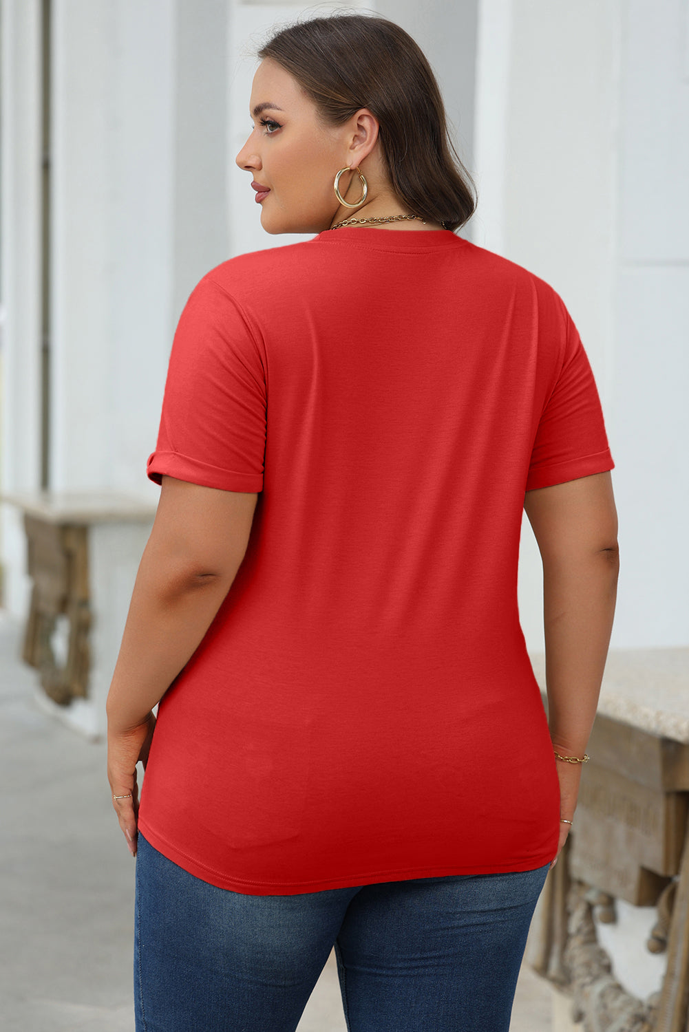 Orchid Petal Casual Plain Crew Neck Tee
