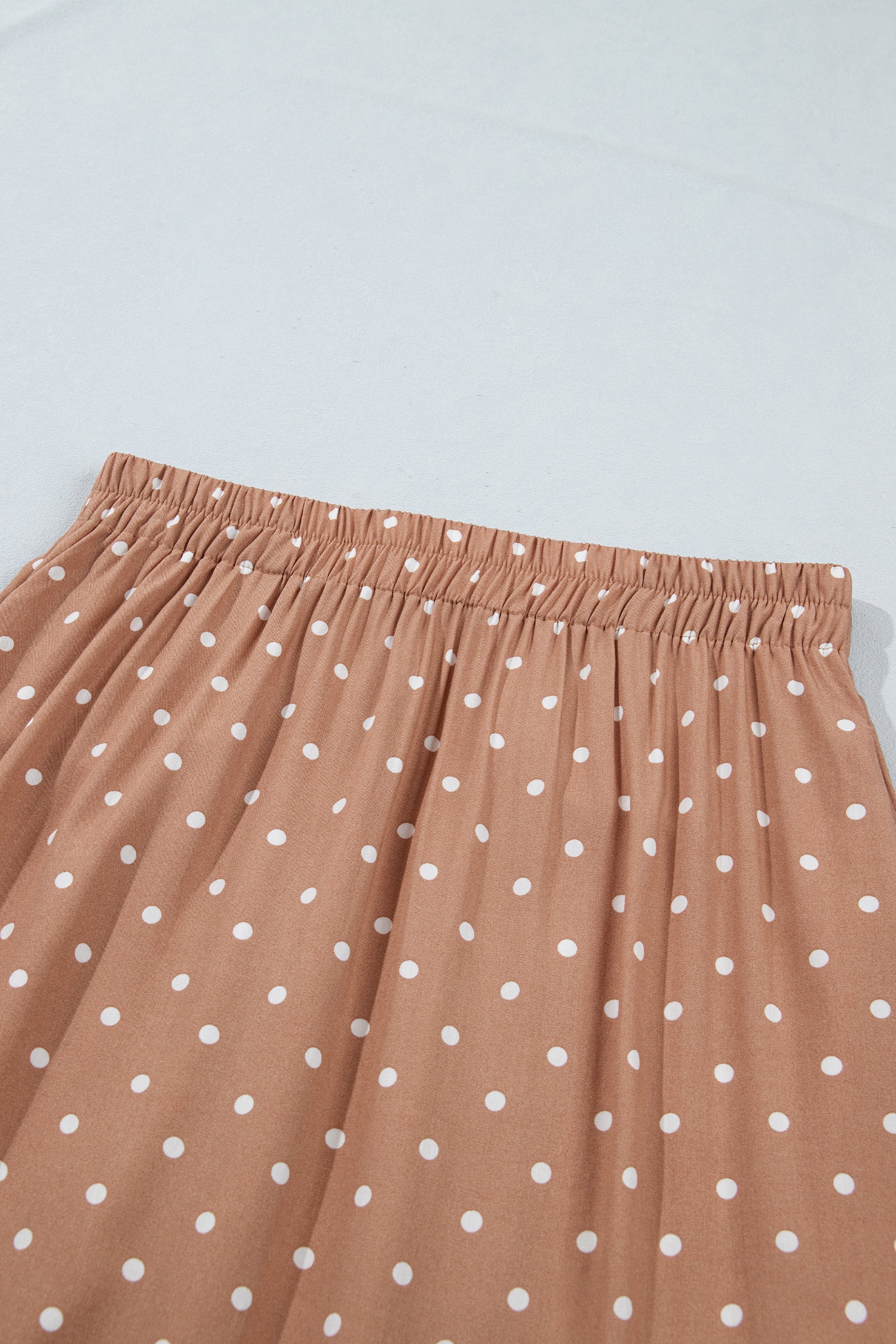 Khaki Polka Dot Lace Hem Elegant Long Shift Skirt