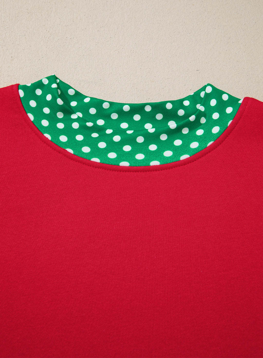 Red Polka Dot Patchwork Round Neck Plus Size Sweatshirt