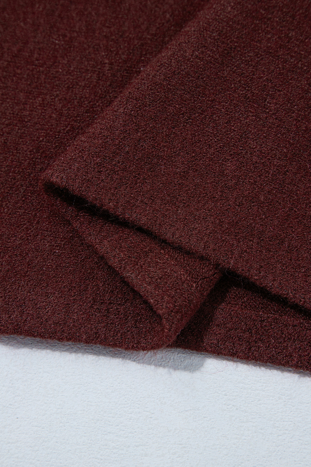 Dark Brown Ribbed Trim High Neck Short Sleeve Casual Sweater