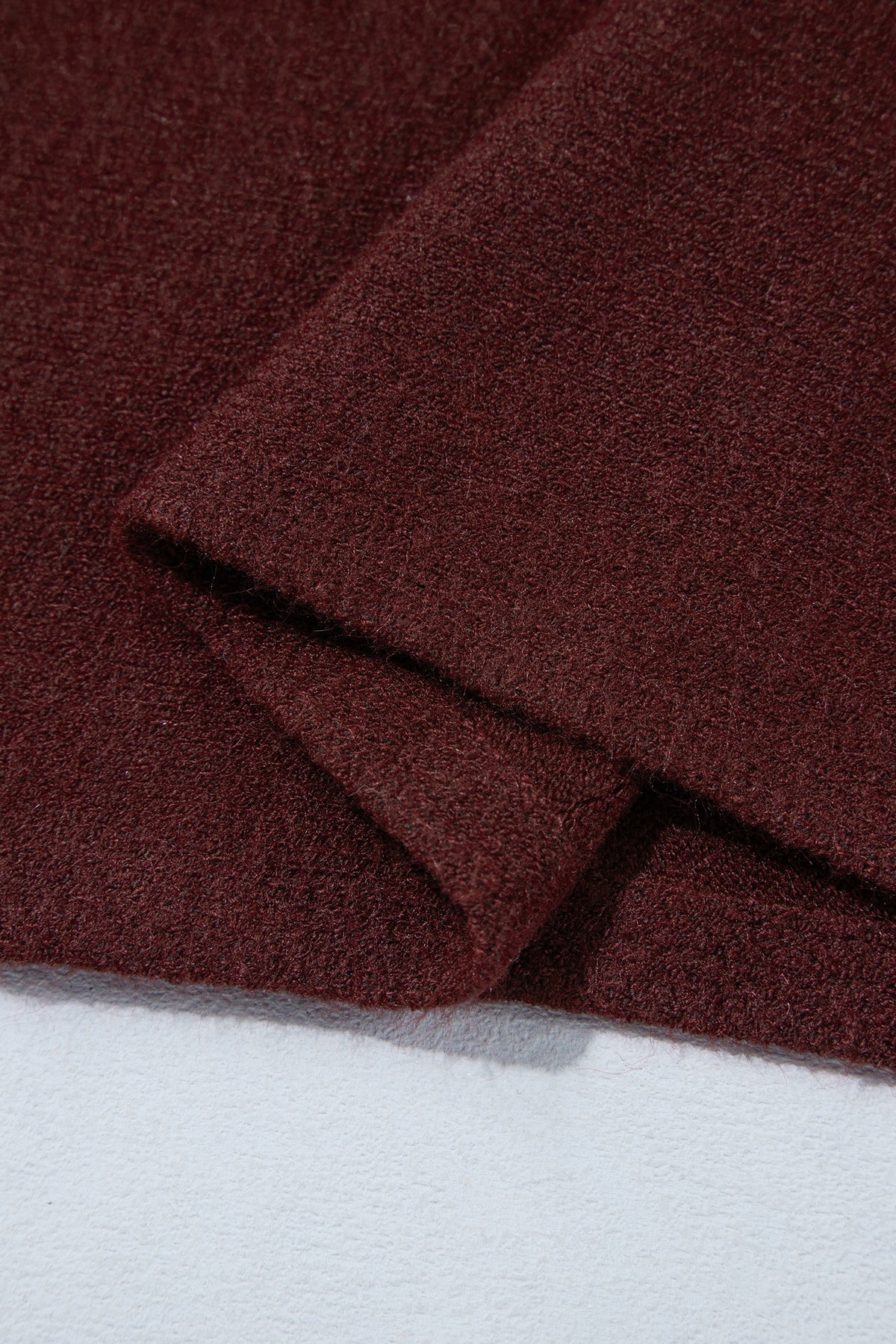 Dark Brown Ribbed Trim High Neck Short Sleeve Casual Sweater