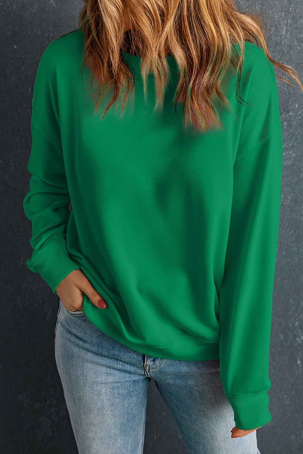 Pink Solid Classic Crewneck Pullover Sweatshirt