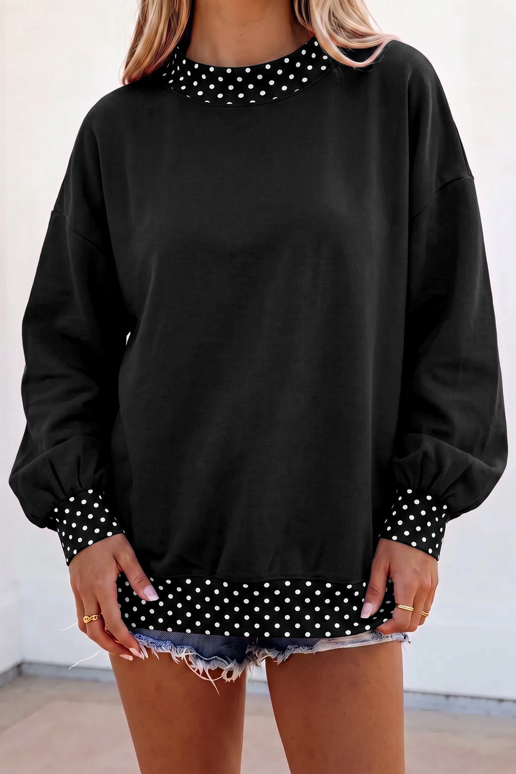 Jet Stream Colorblock Polka Dot Contrast Trim Oversized Sweatshirt