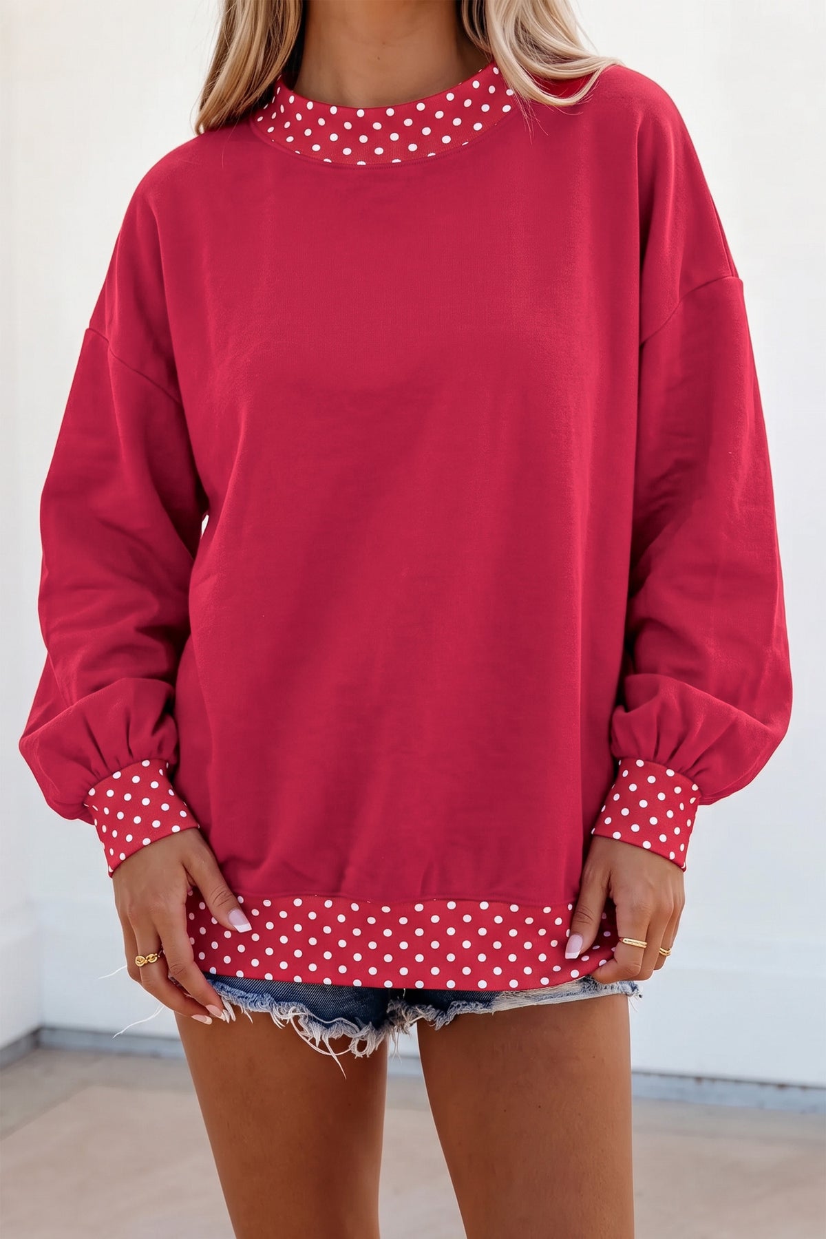 Jet Stream Colorblock Polka Dot Contrast Trim Oversized Sweatshirt