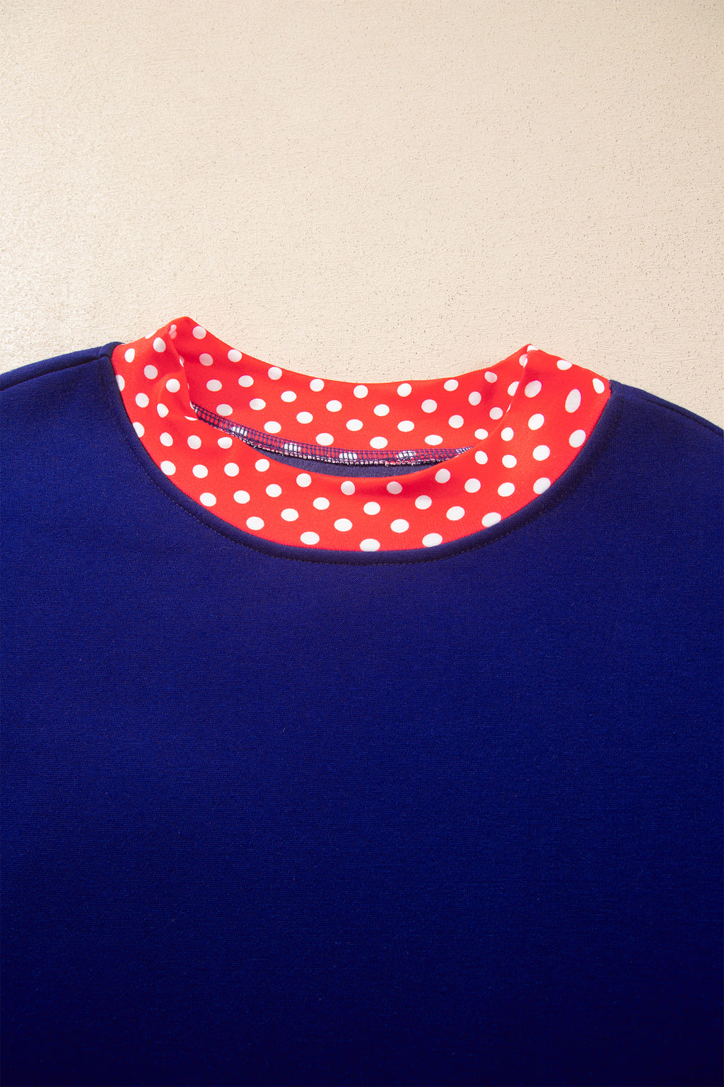 Dark Blue Colorblock Polka Dot Contrast Trim Oversized Sweatshirt