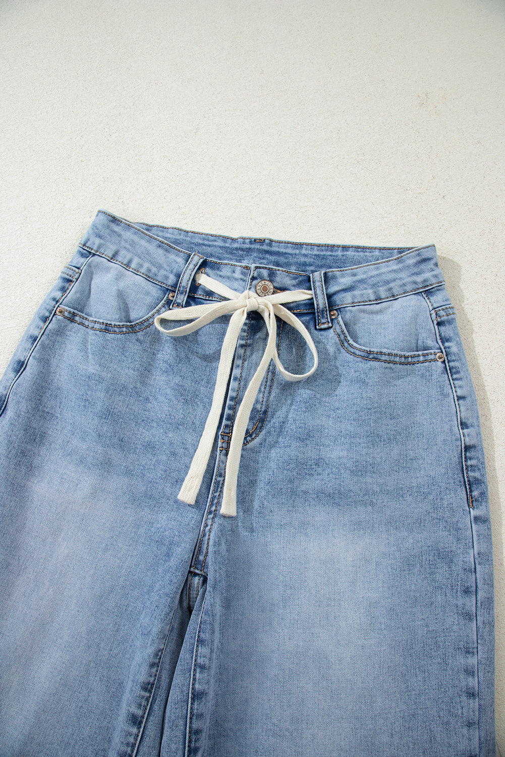Myosotis Slit Leg High Rise Drawstring Casual Jeans