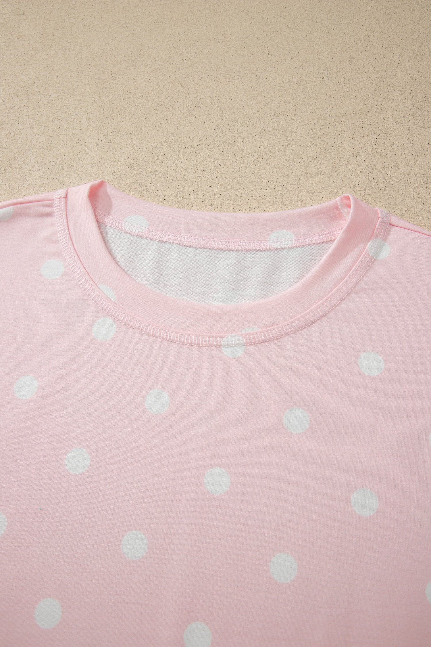 White Exposed Seam Detail Polka Dot Loose Tee Drawstring Shorts Set