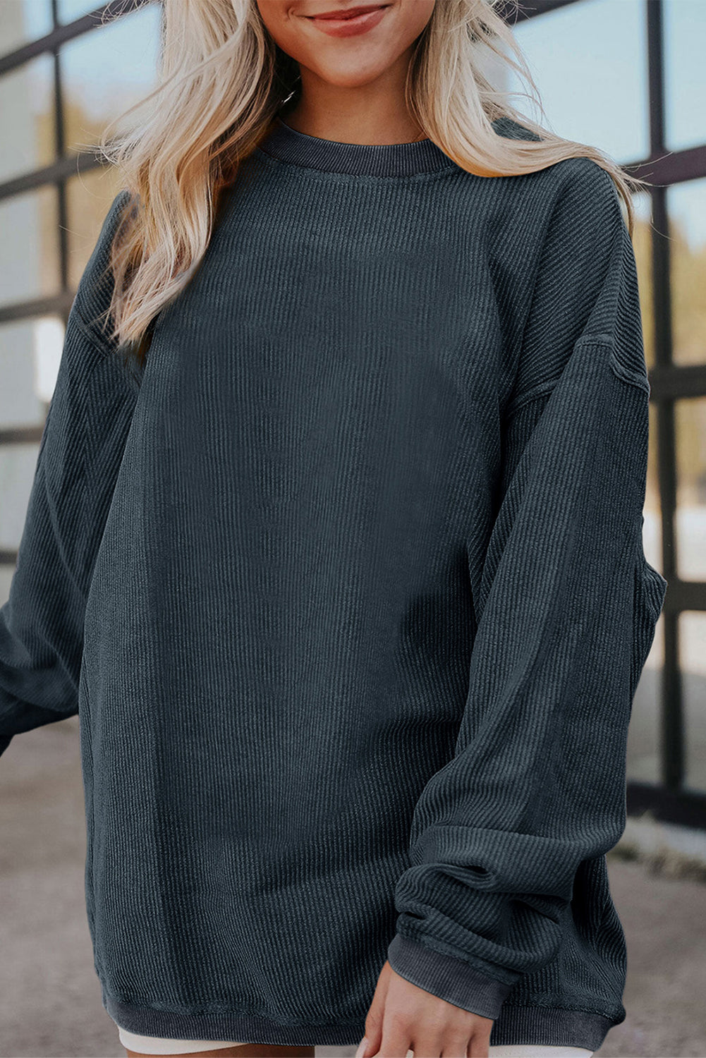 Festival Fuchsia Ribbed Corduroy Oversized Sweatshirt