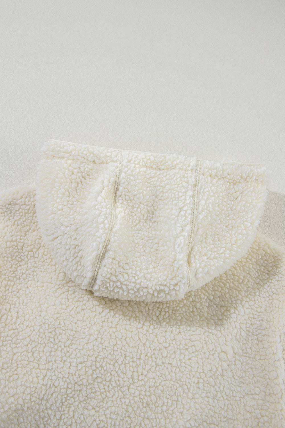 Beige Fleece Zip-up Drawstring Hooded Pocketed Jacket