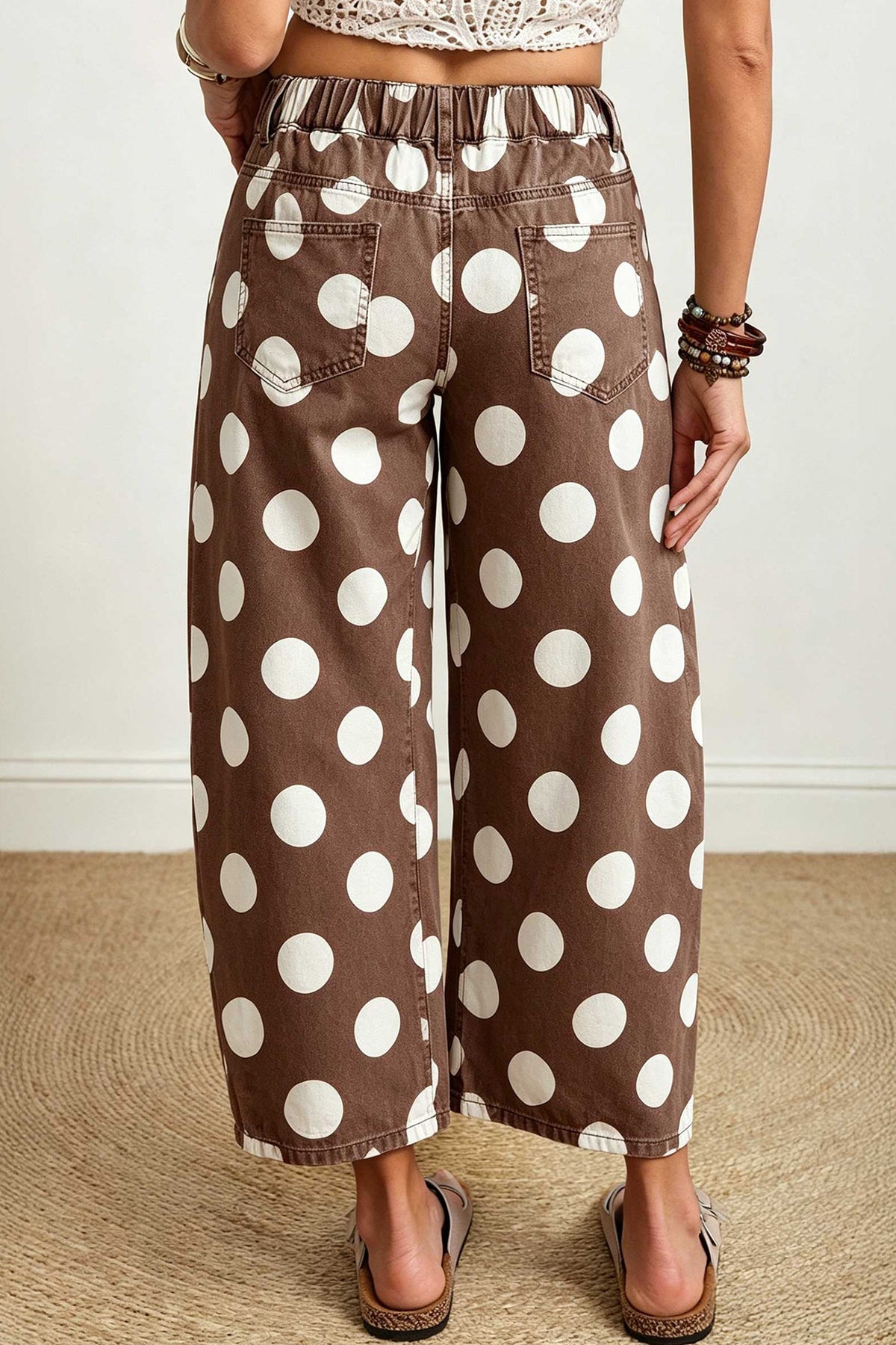 White Polka Dot Ankle-Length Barrel Jeans