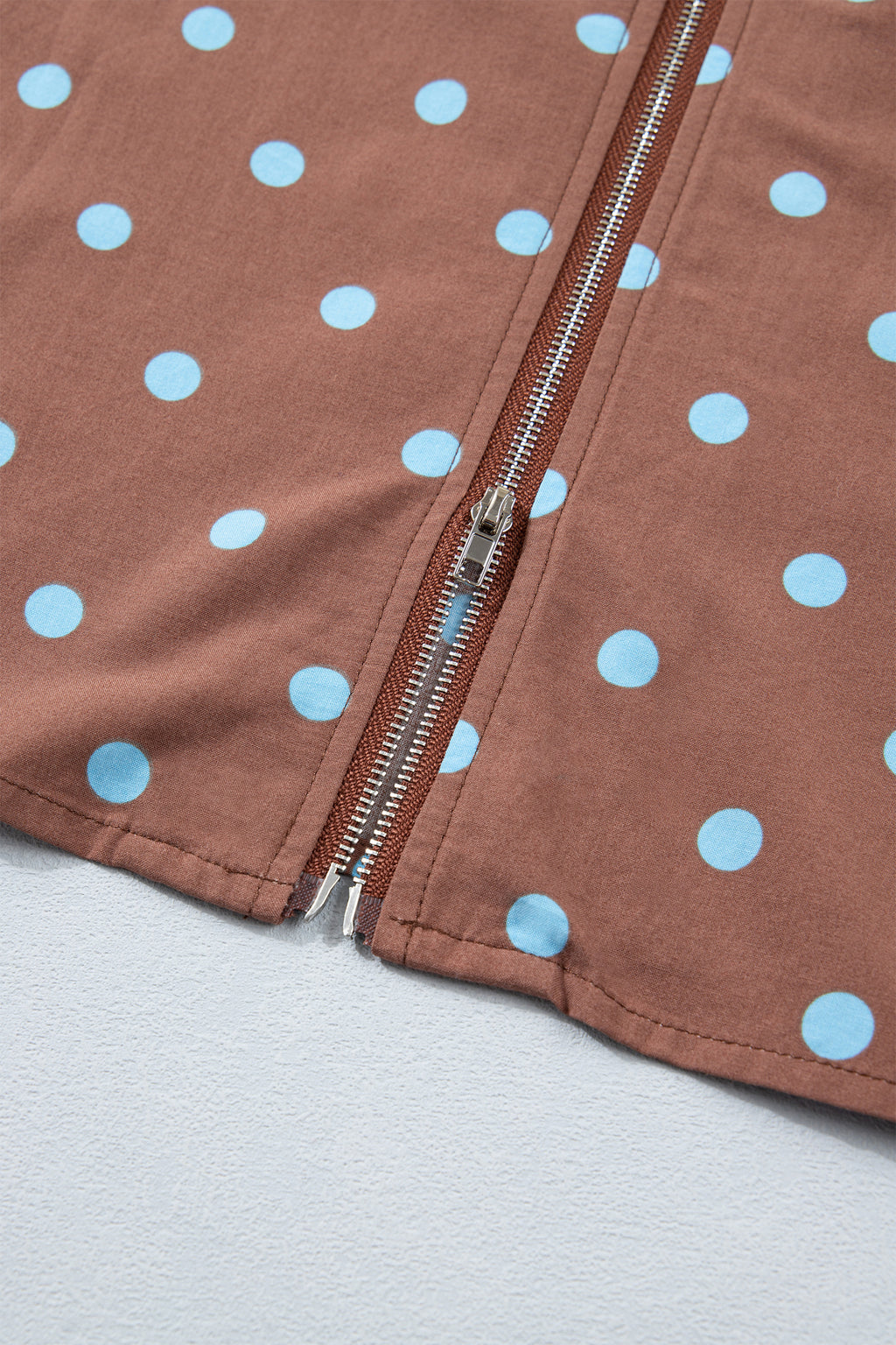 Black Polka Dot Print Contrast Trim V Neck Zip Up Sleeveless Dress