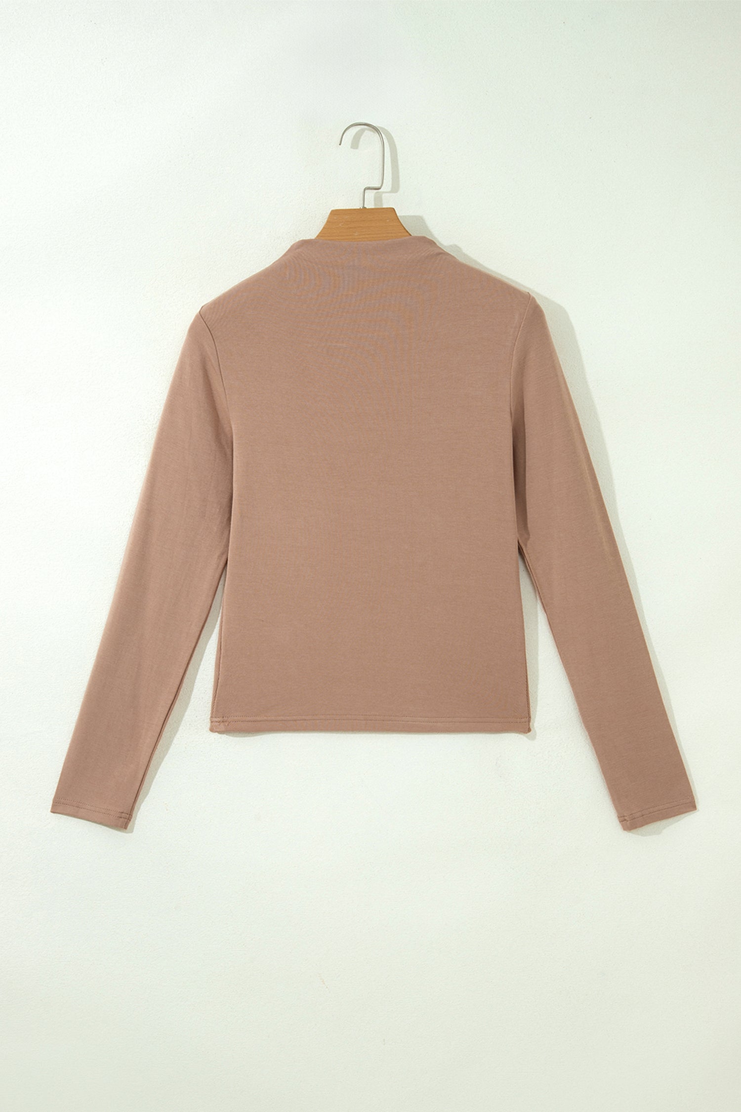 Straw Yellow Solid Color Ribbed High Neck Long Sleeve Sheath Top