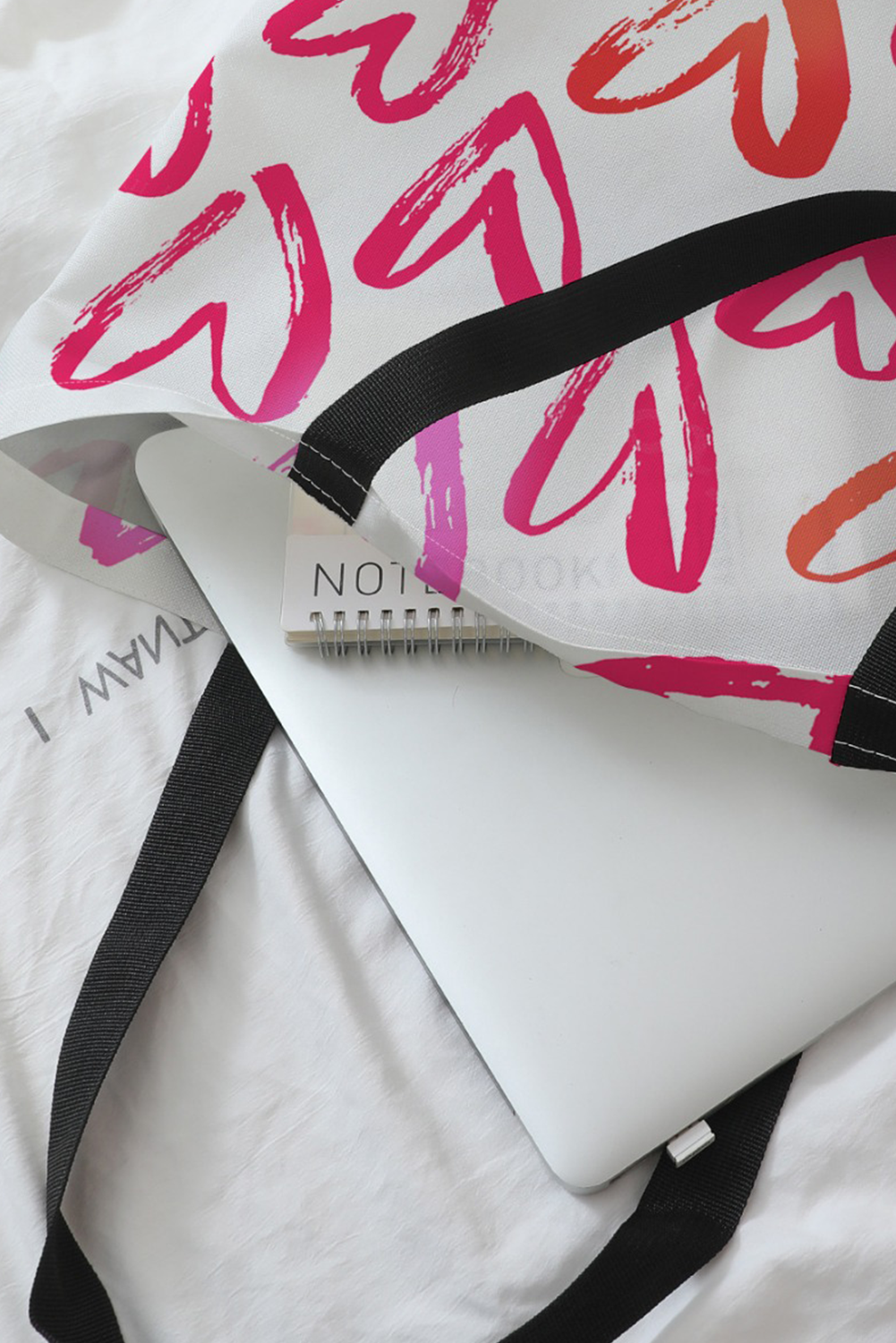 Bright Pink Heart Shape Print Canvas Large Tote Bag