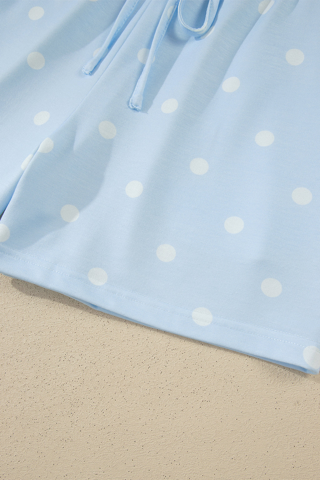 White Exposed Seam Detail Polka Dot Loose Tee Drawstring Shorts Set