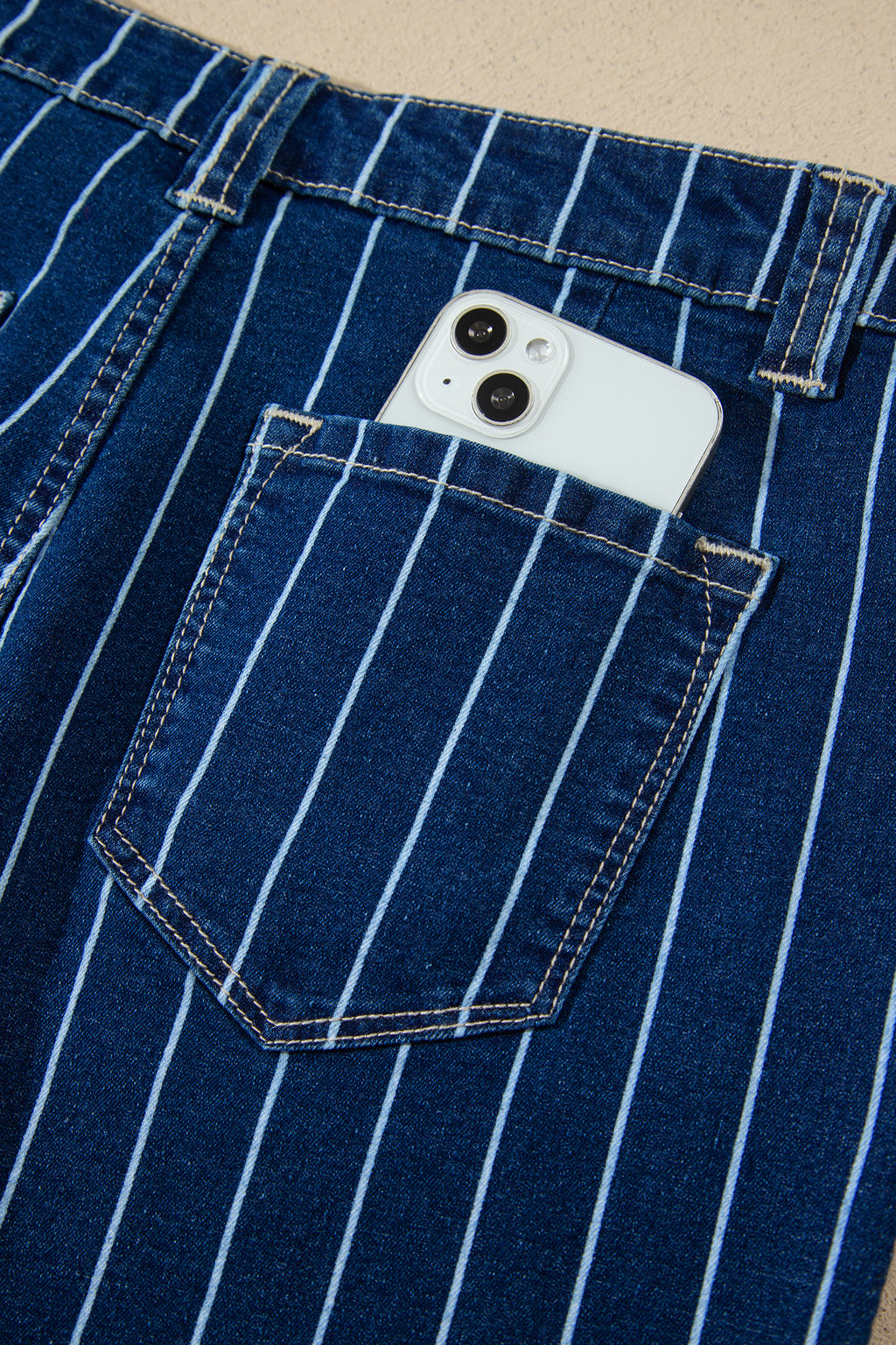 Blue Stripe Metal Button Detail Denim Shorts