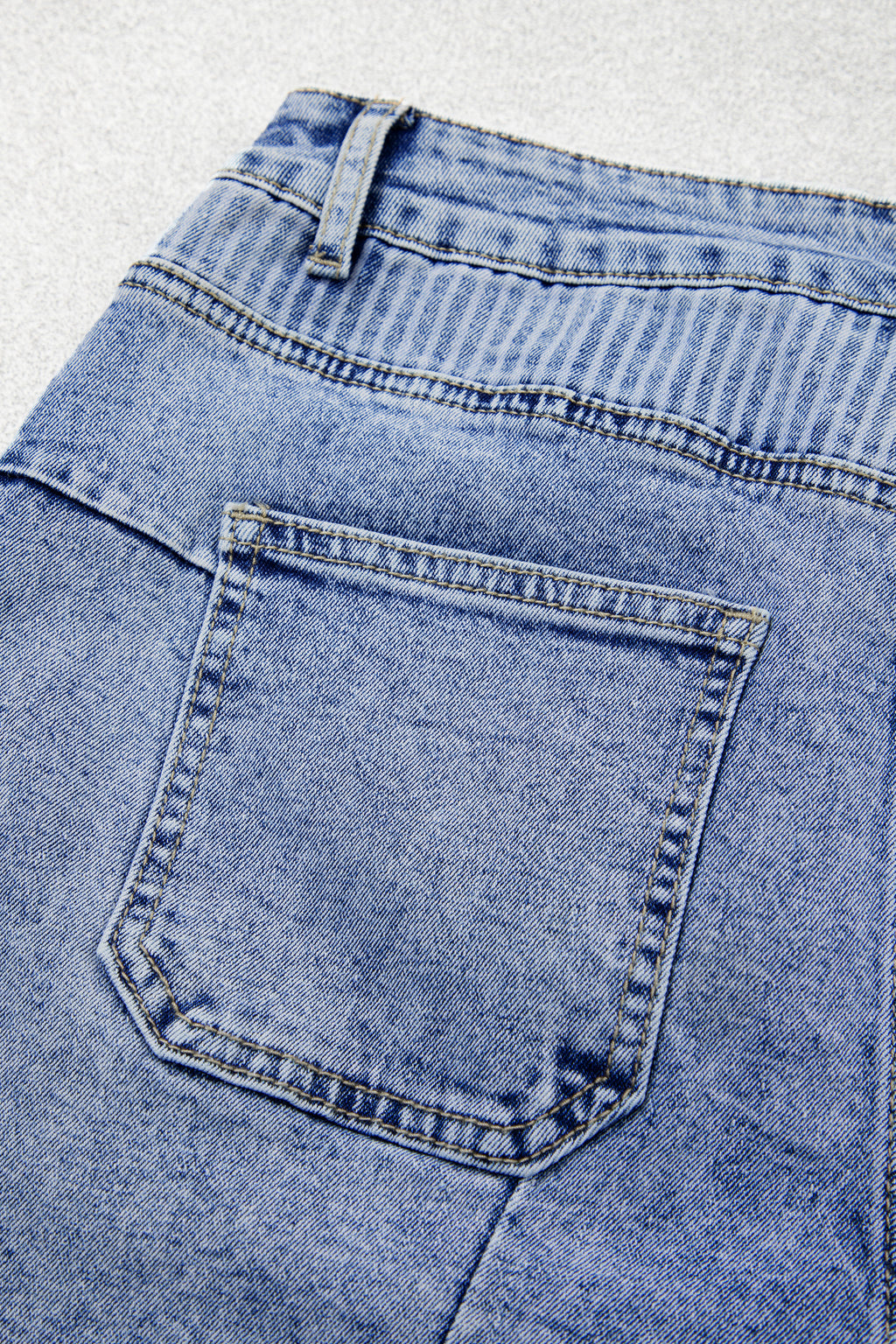 Sky Blue Striped Paisley Mixed Patchwork Raw Hem Denim Shorts