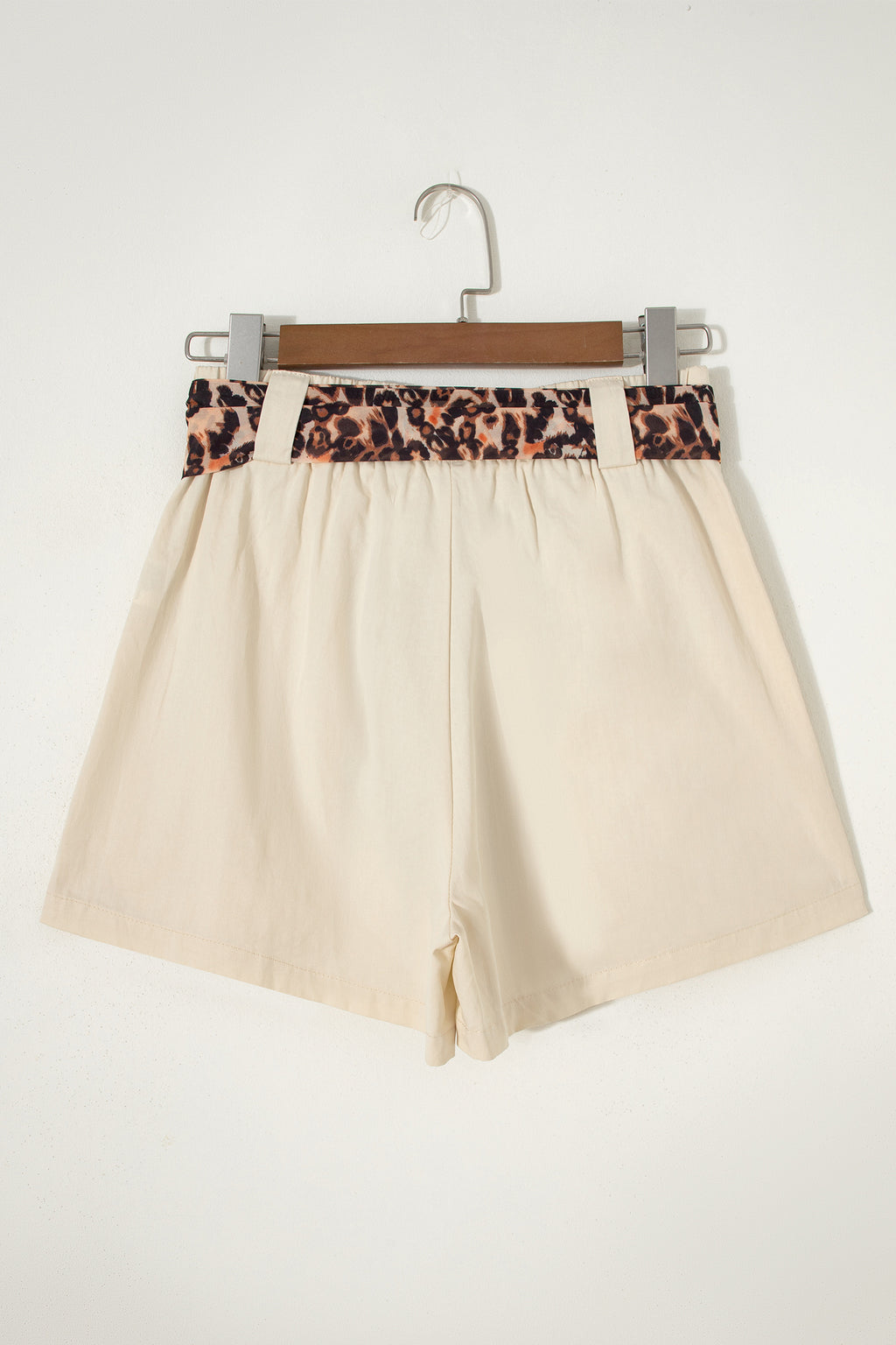 Bright Pink Leopard Contrast Sash Belt Pleated Wide Leg Shorts