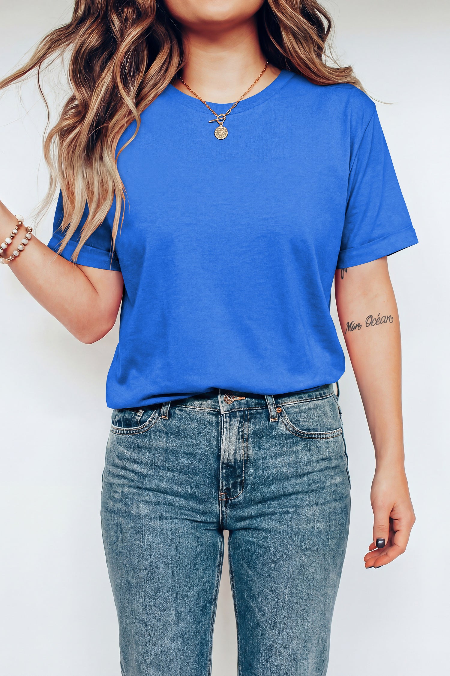 Yellow Cream Casual Plain Crew Neck Tee