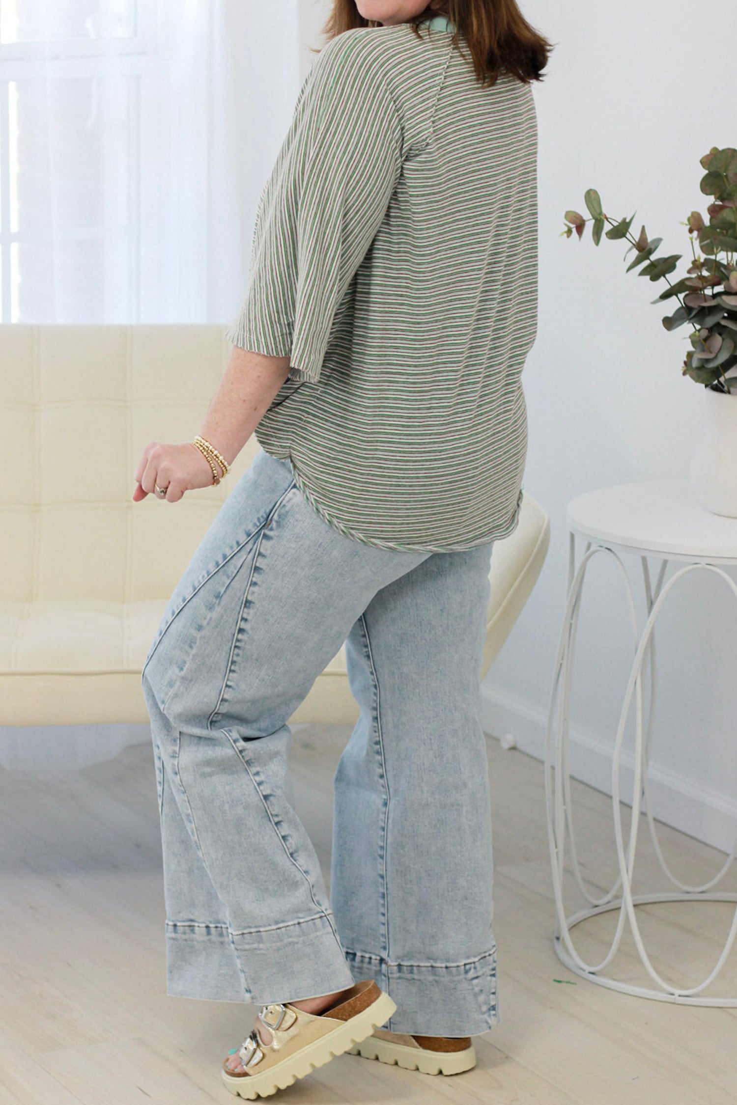 Beau Blue Solid Paneling Loose Fit Plus Size Jeans