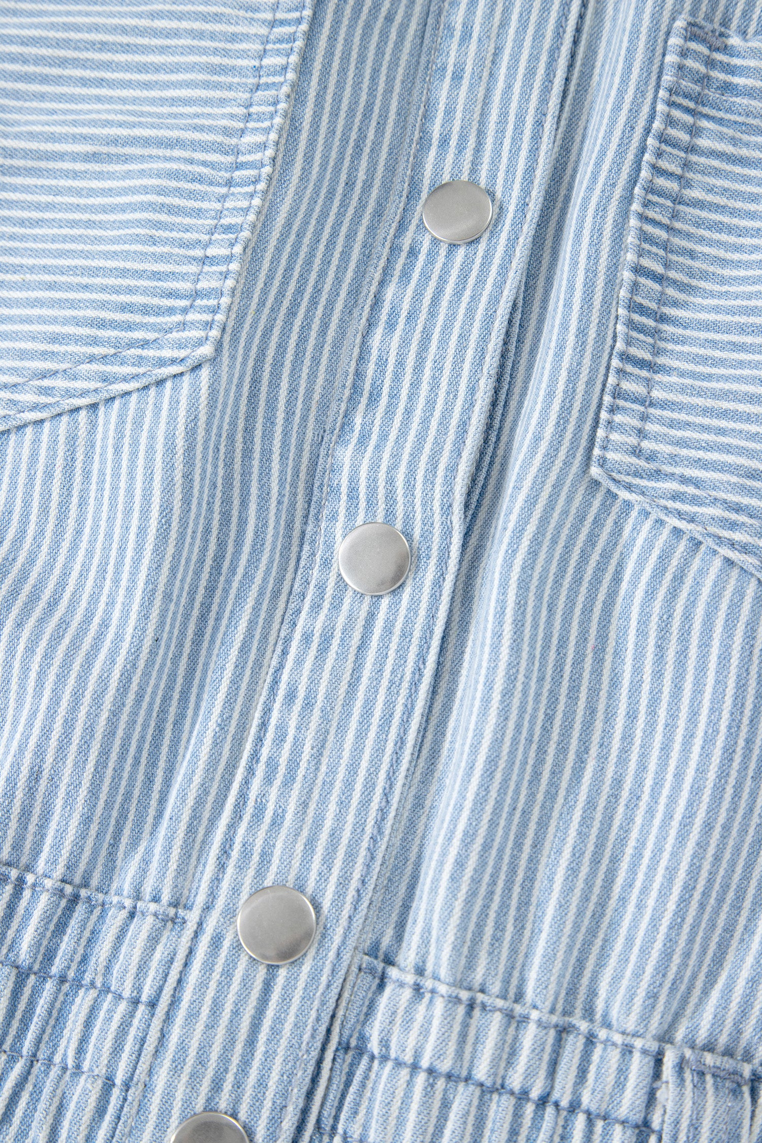 Sky Blue Stripe Collared Button Front Sleeveless Denim Mini Dress