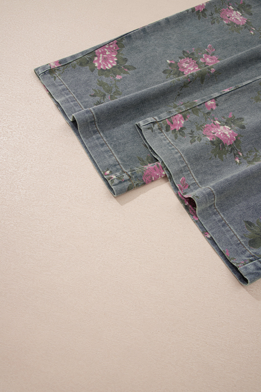 Blue Beau Floral Print Pleated High Waist Wide Leg Denim Jumpsuit