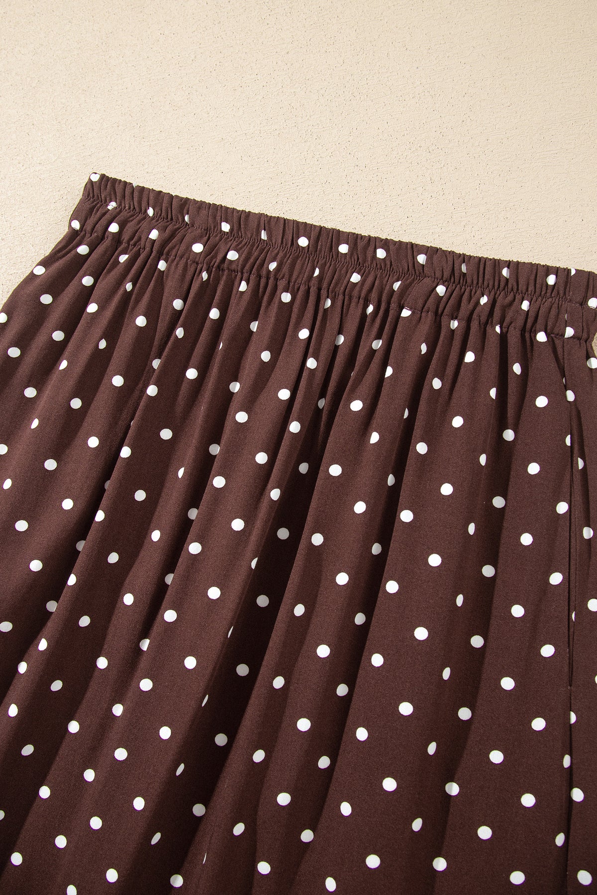Khaki Polka Dot Lace Hem Elegant Long Shift Skirt